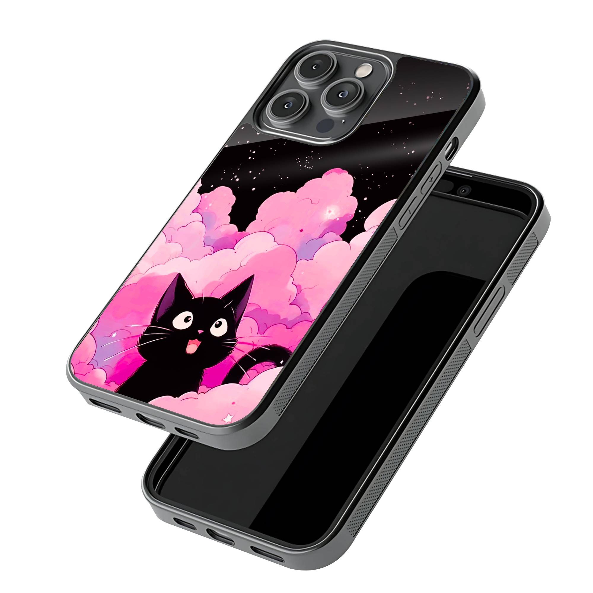 Black Cute Kitty Glass Case image 2