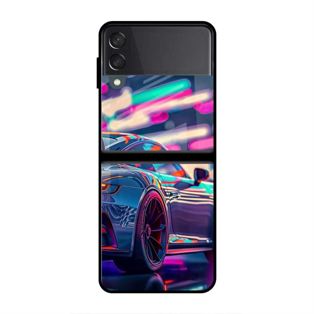 Neon Sports Car Samsung Z Flip 4 Glass Case image 0