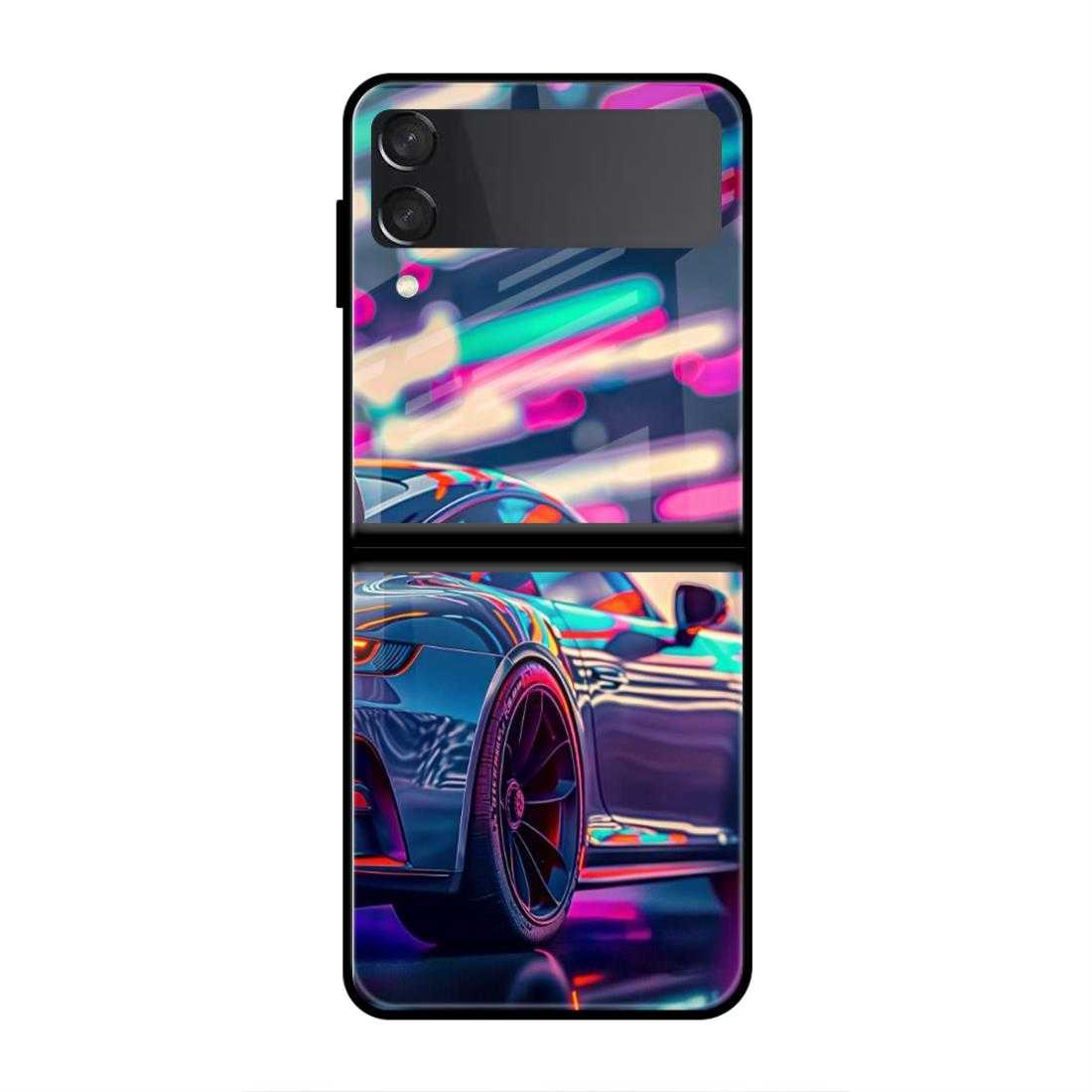 Neon Sports Car Samsung Z Flip 3 Glass Case image 0