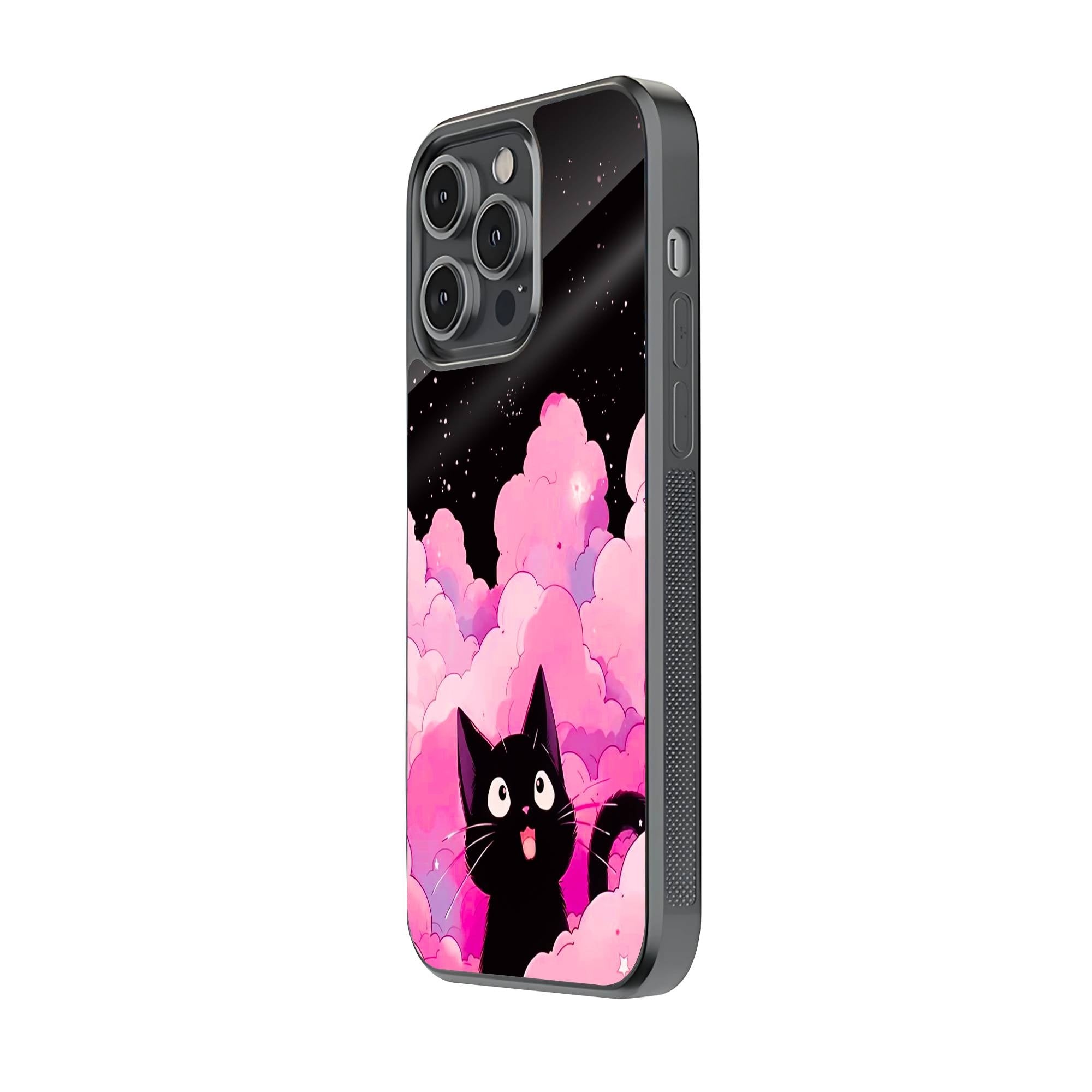 Black Cute Kitty Glass Case image 1