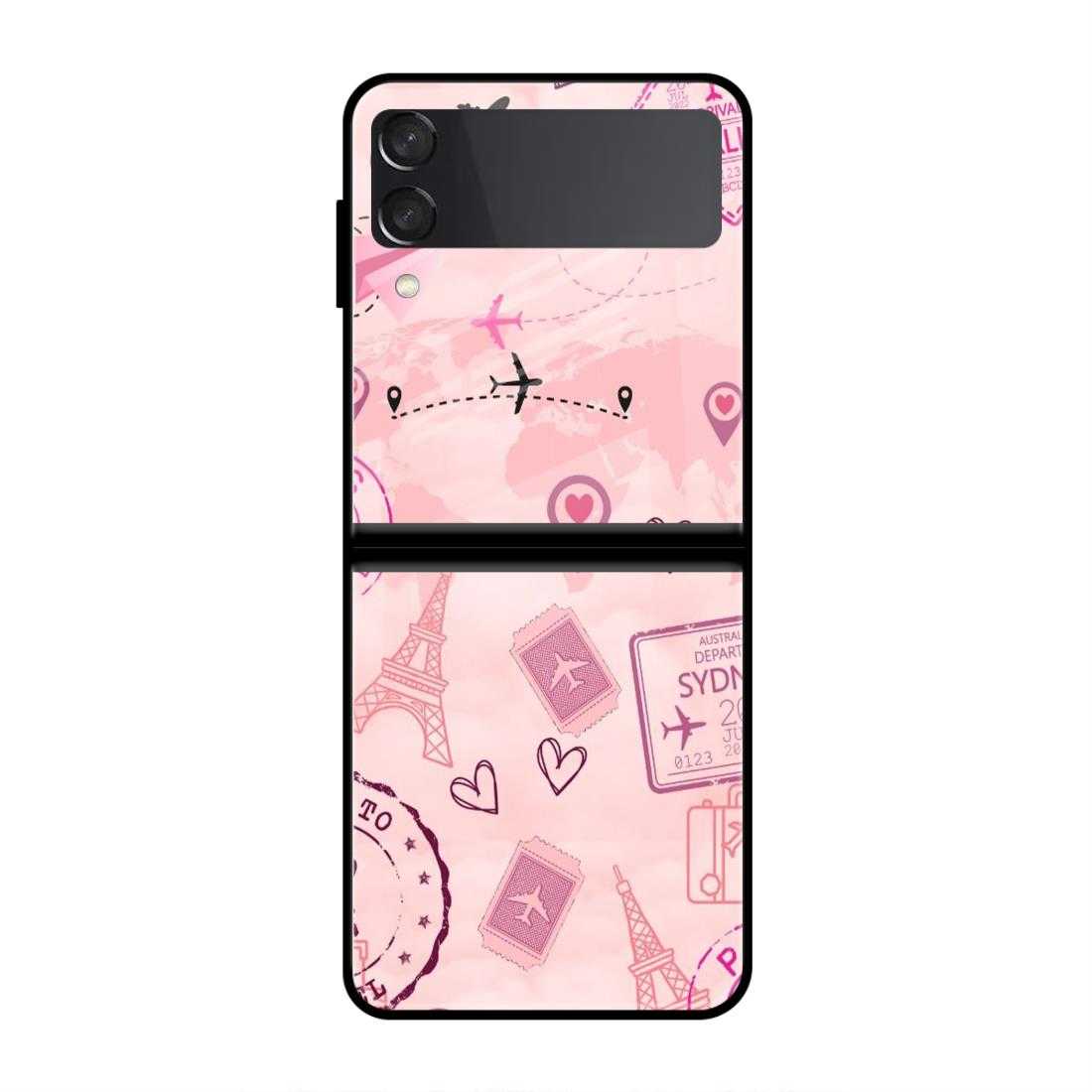 Pink Travel Samsung Z Flip 3 Glass Case image 0