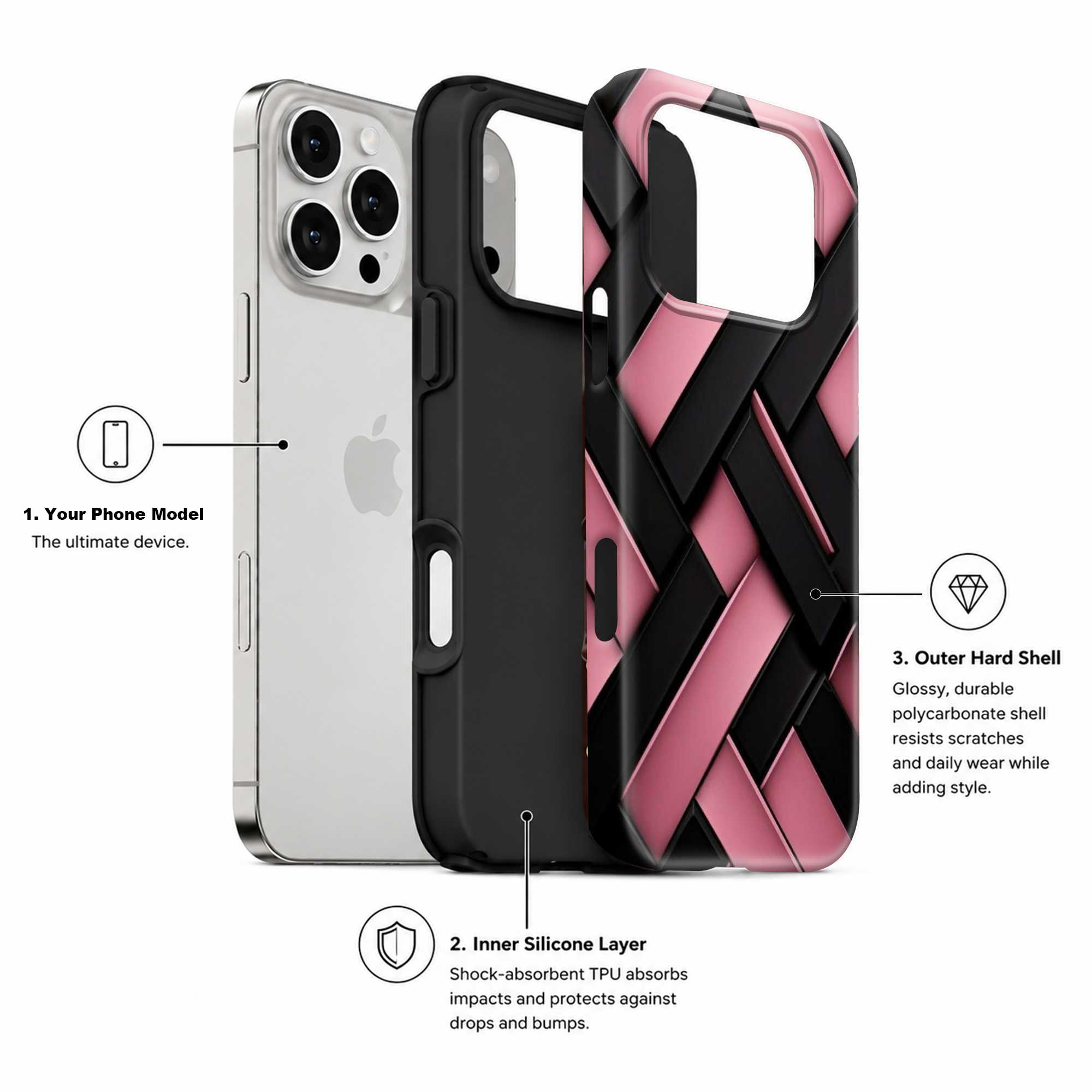 Pink & Noir Stripes Dual Guard Case