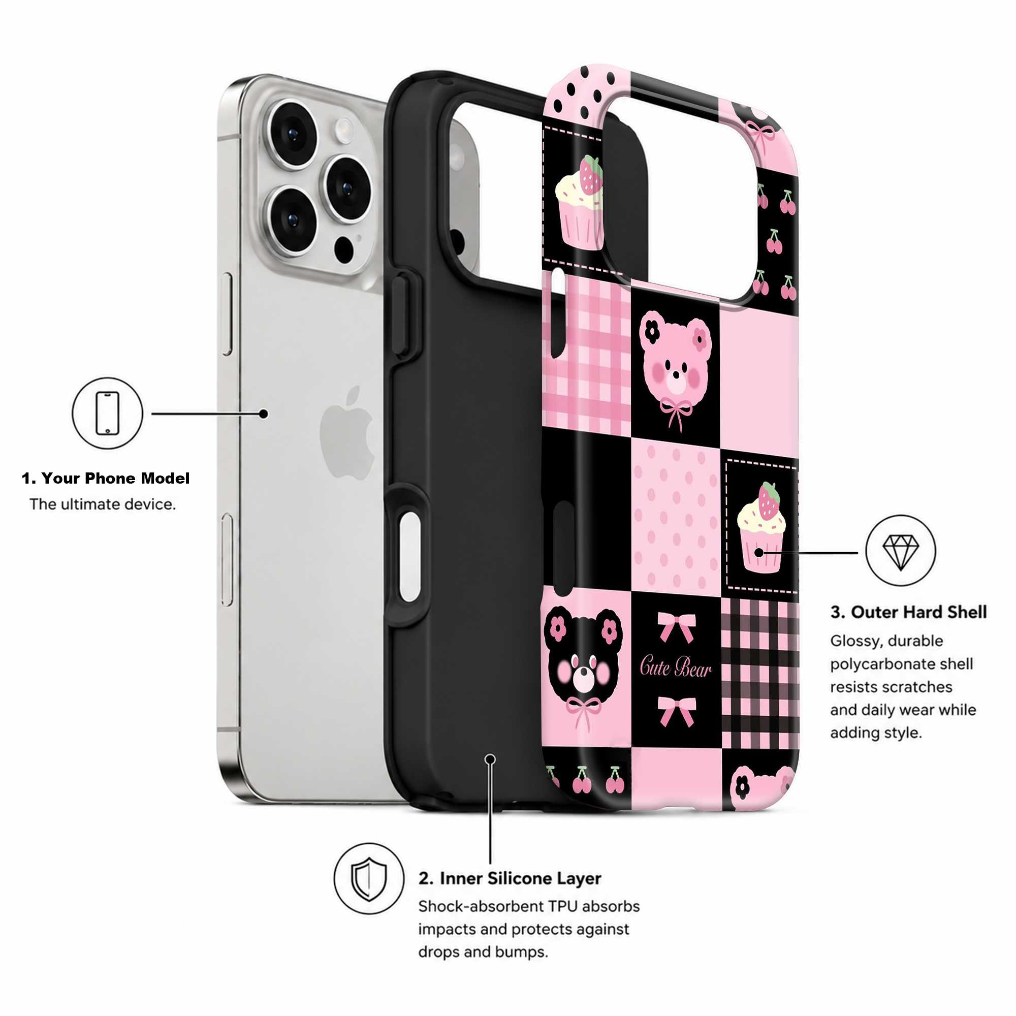 Kawaii Bear Patch Dual Guard Case