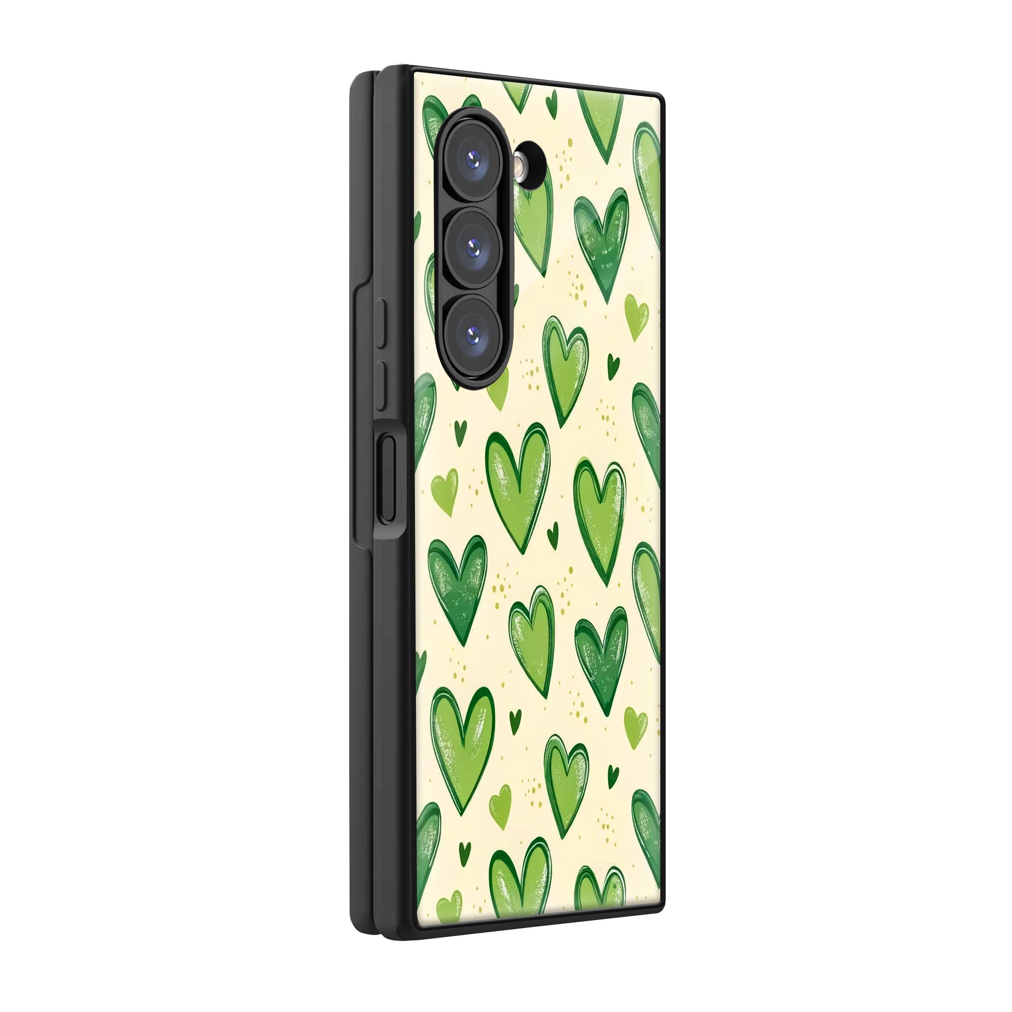 Green Hearts Samsung Z Fold Glass Case image 0