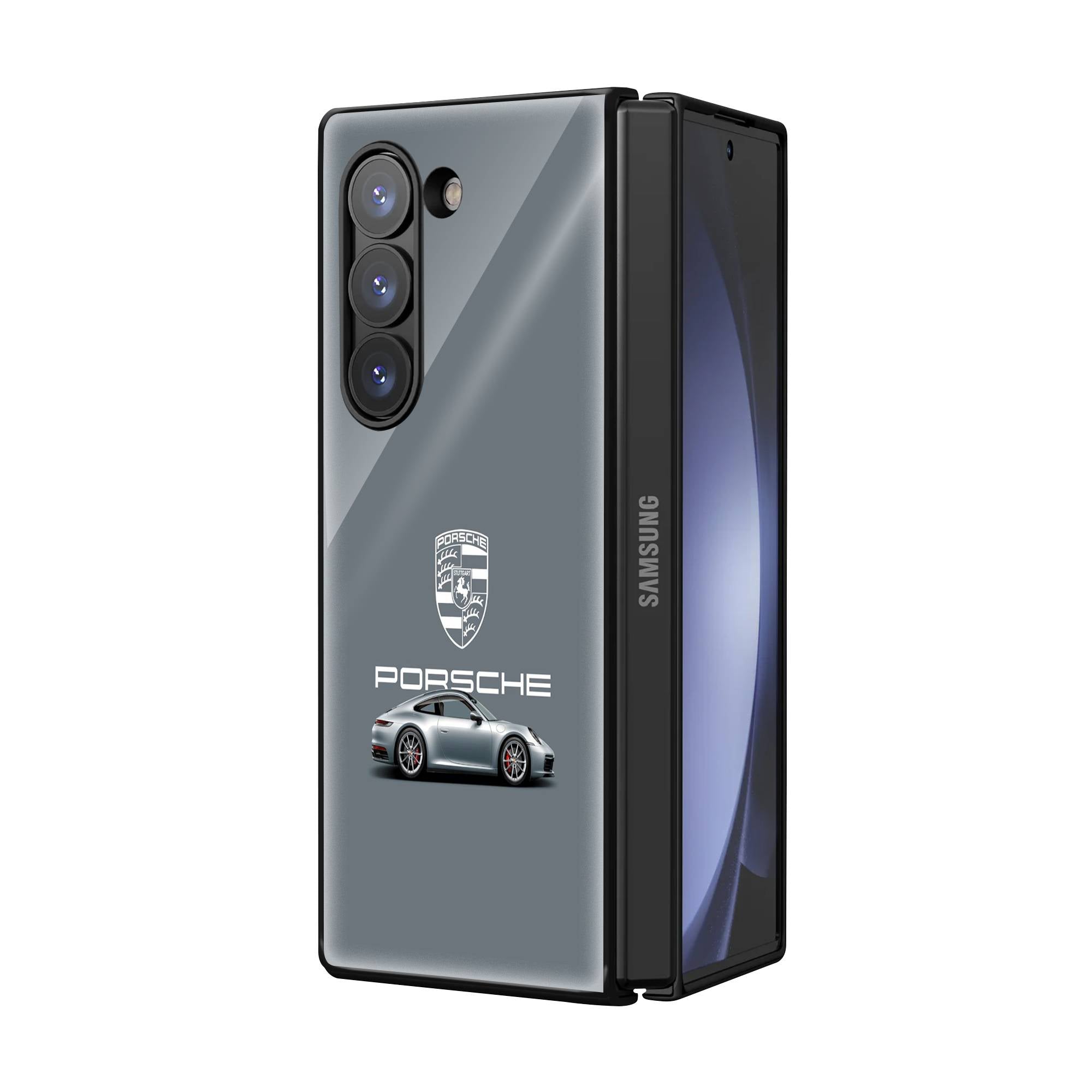 Silver Porsche Samsung Z Fold Glass Case image 1