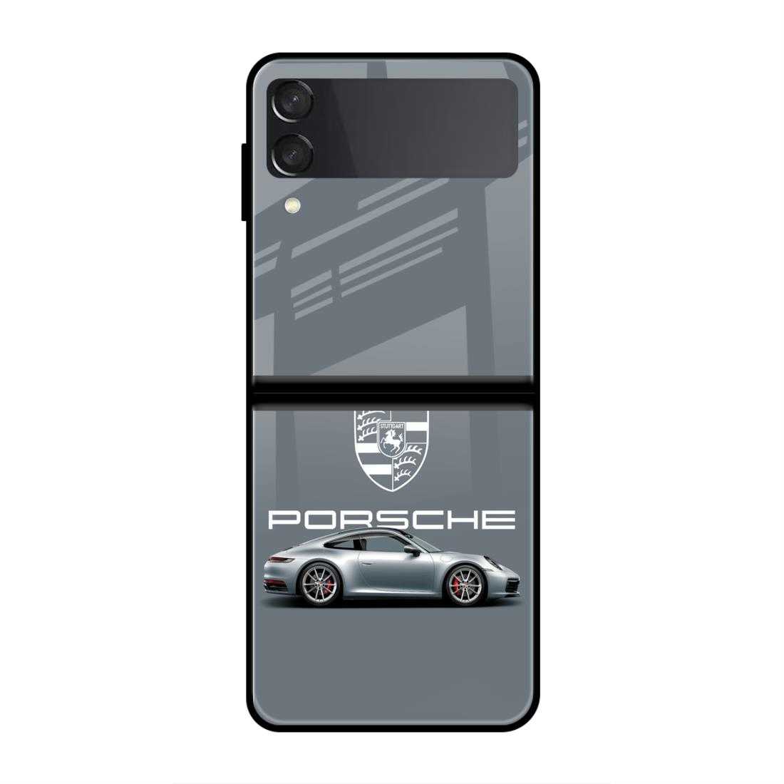 Silver Porsche Samsung Z Flip 3 Glass Case image 0