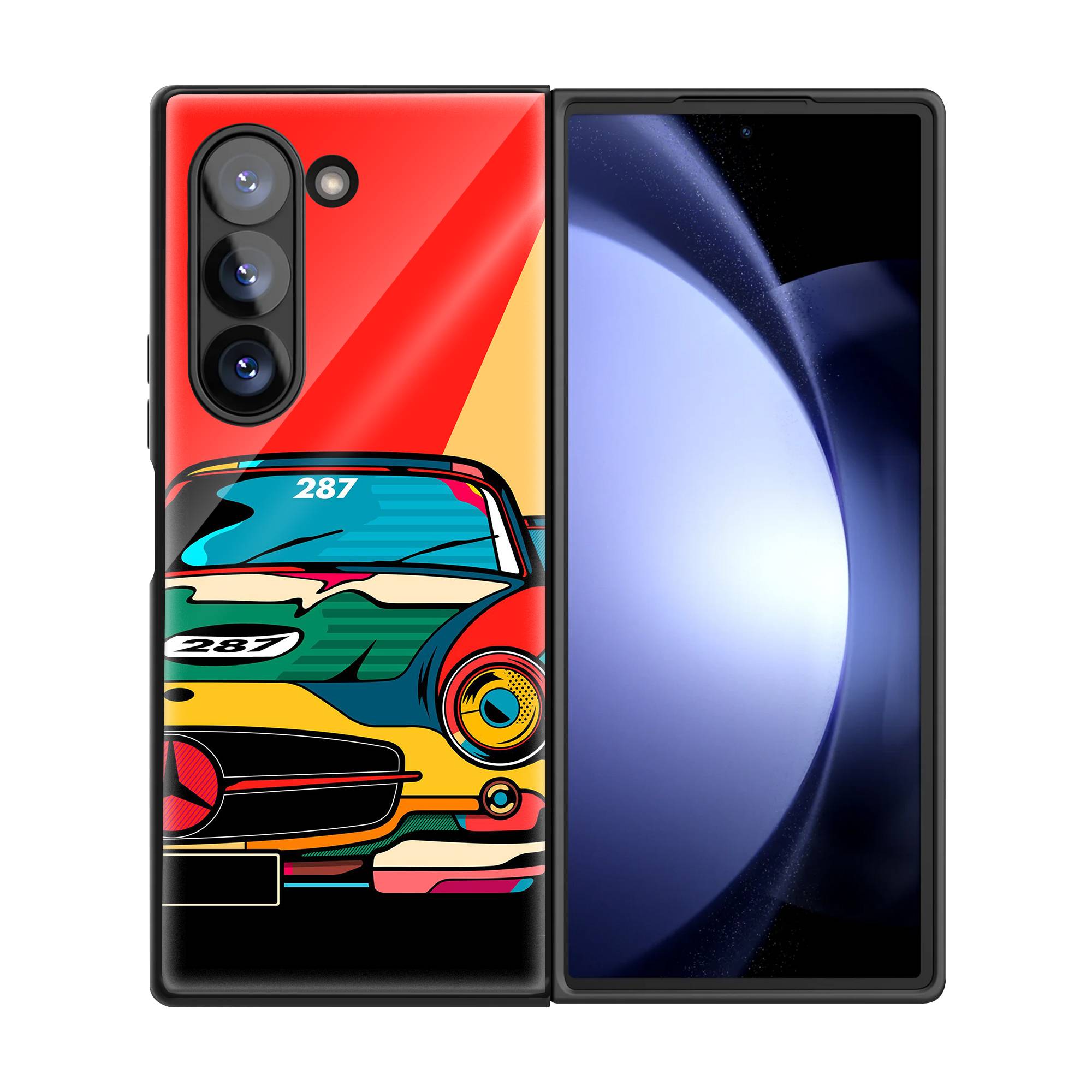 Multicolor Car Samsung Z Fold Glass Case image 2