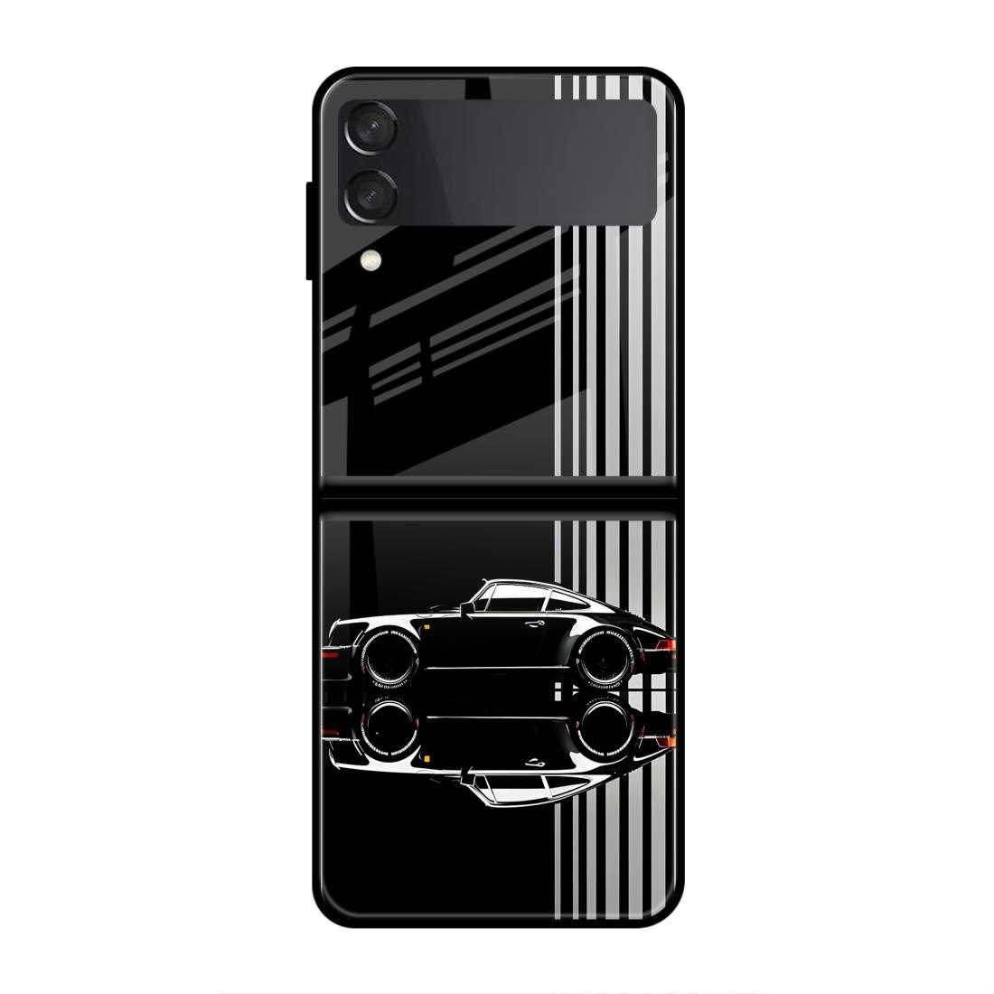 Black Porsche Samsung Z Flip 3 Glass Case image 0
