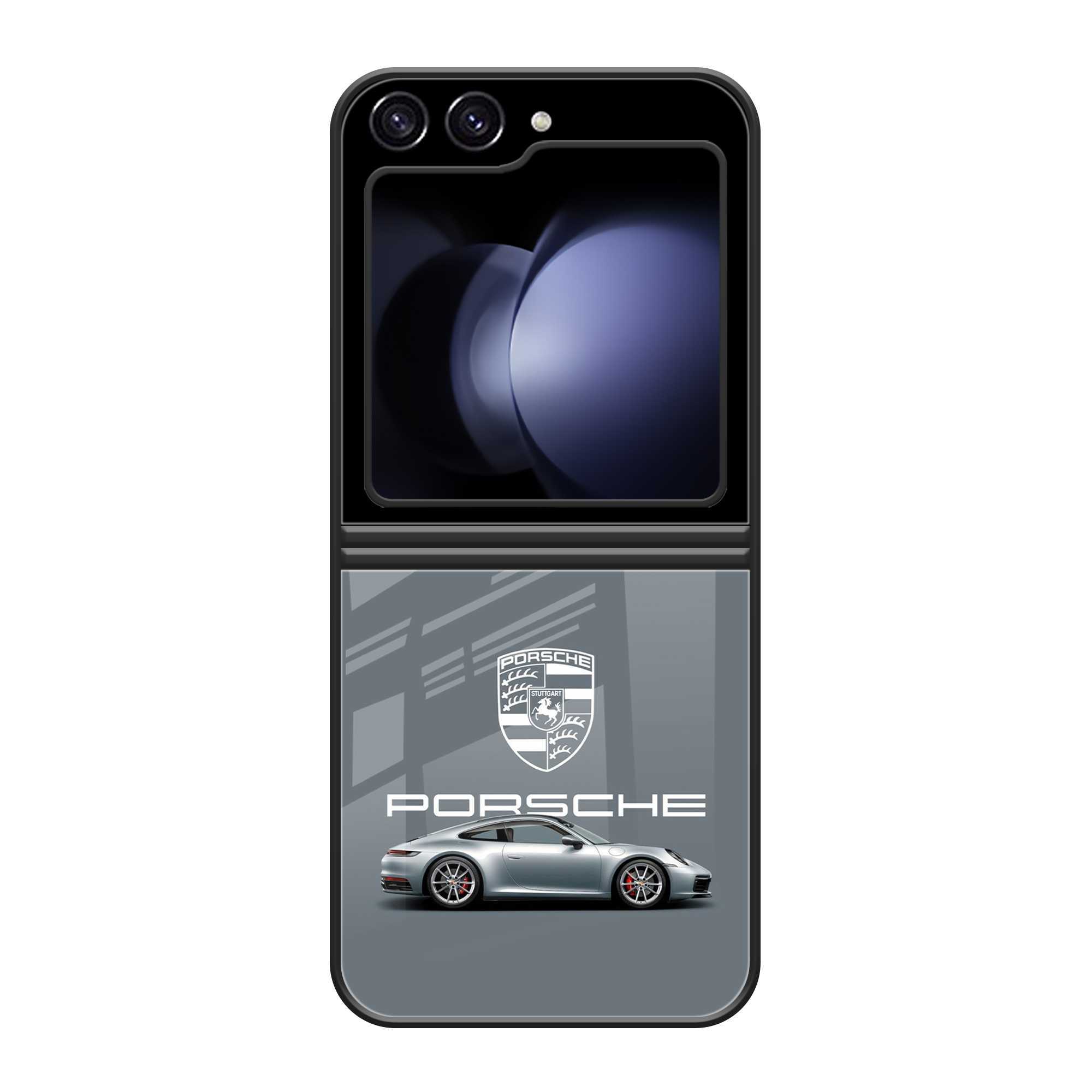 Silver Porsche Samsung Z Flip 5 Glass Case image 0
