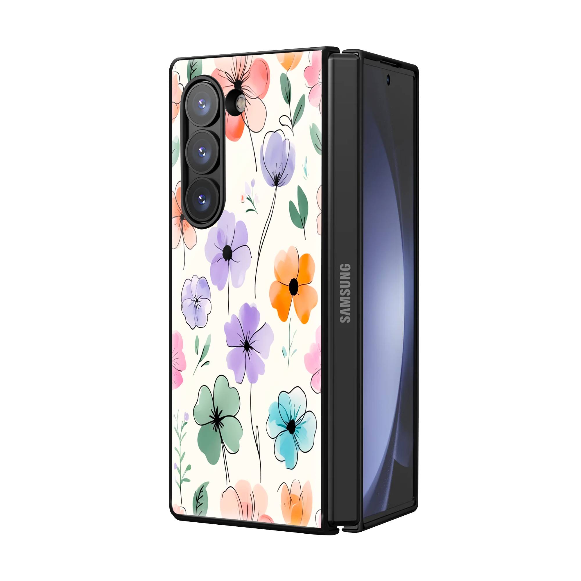 Watercolor Florals Samsung Z Fold Glass Case image 1