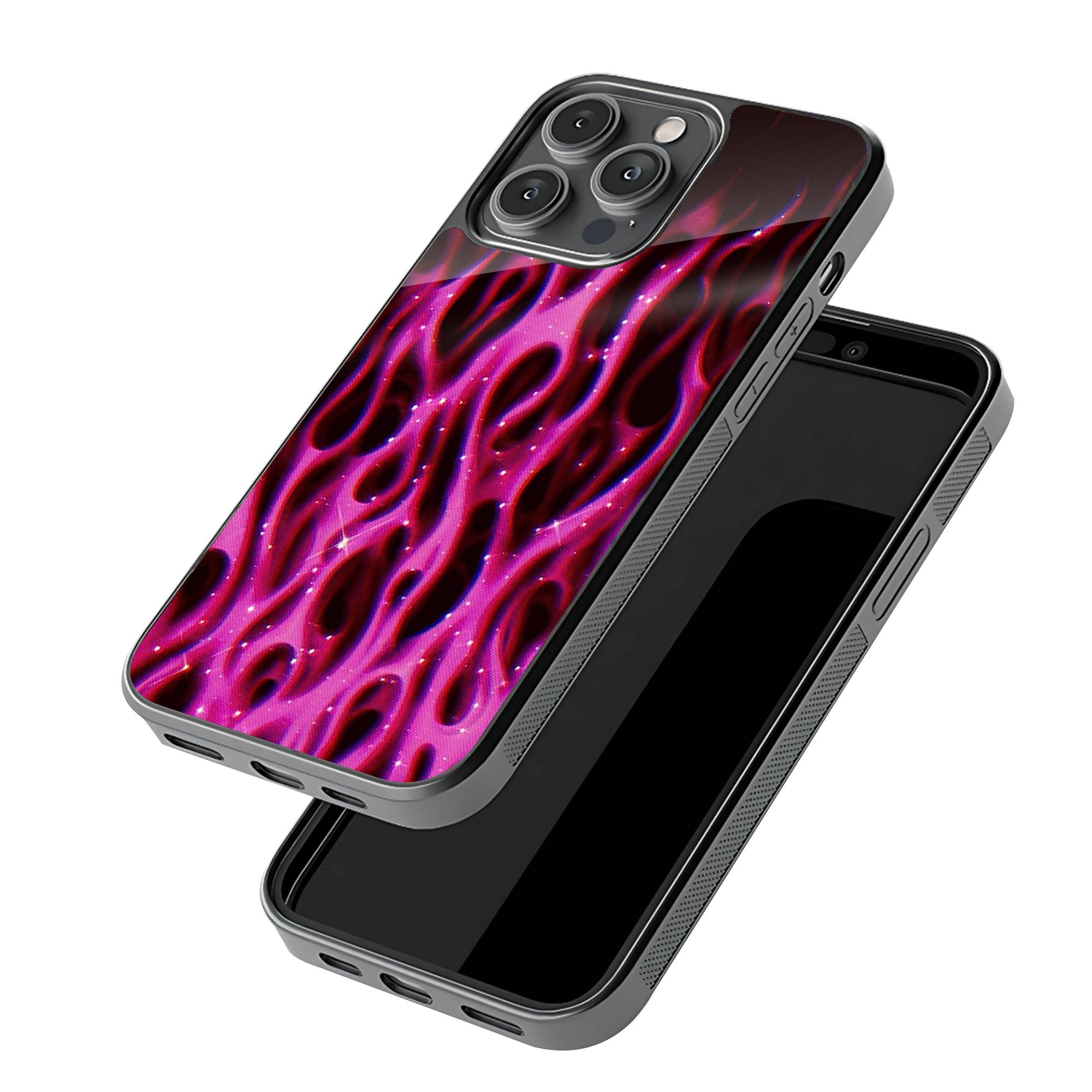 Pink Flames Glass Case
