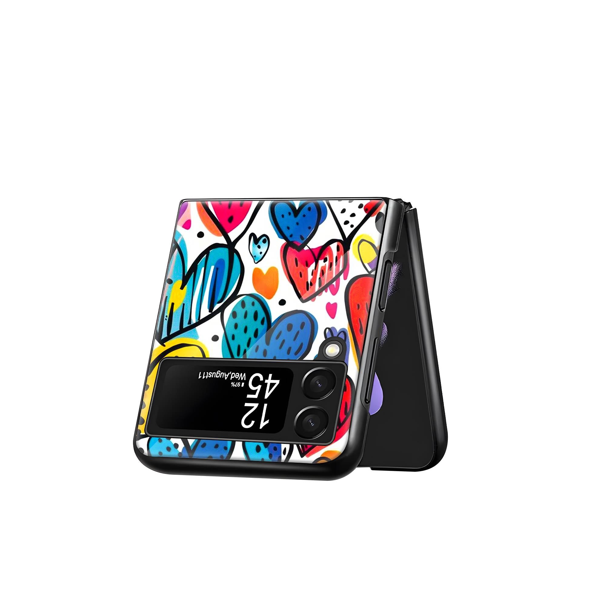 Heart Doodles Samsung Z Flip Glass Case image 2