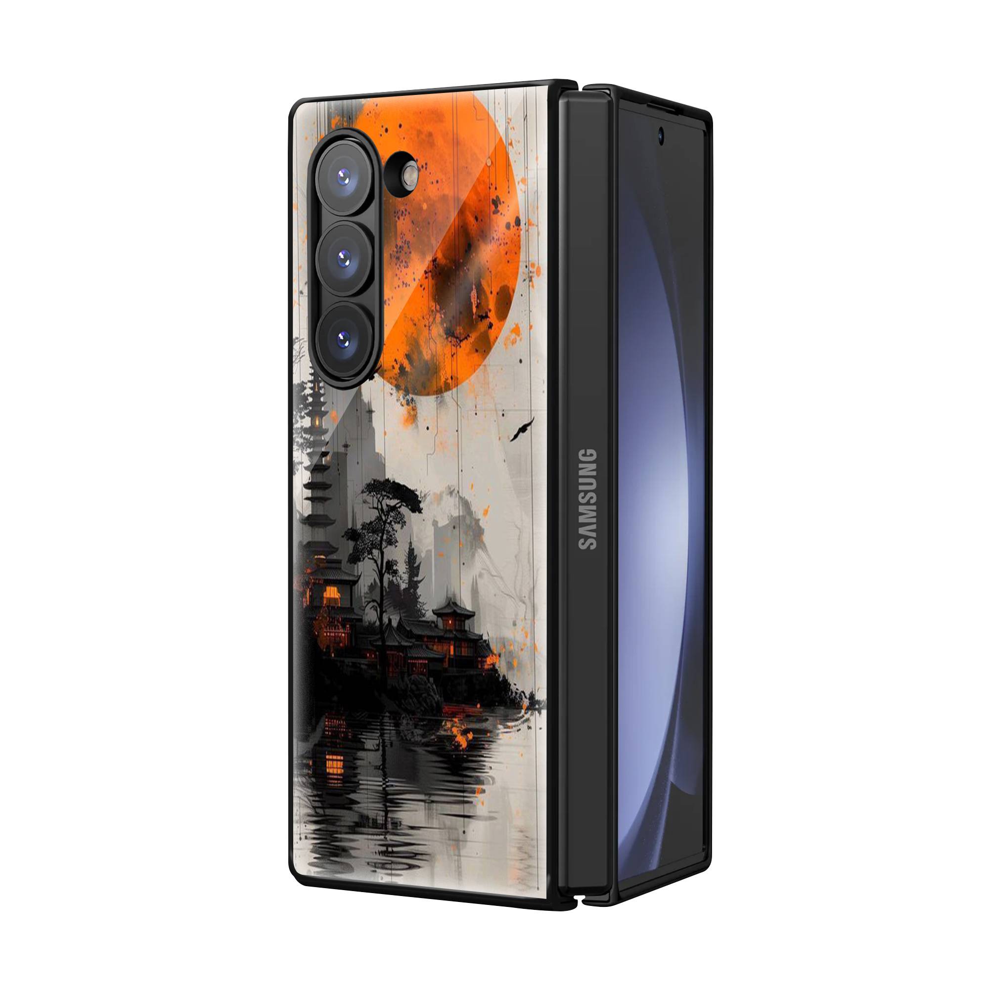 Orange Moon Samsung Z Fold Glass Case image 1