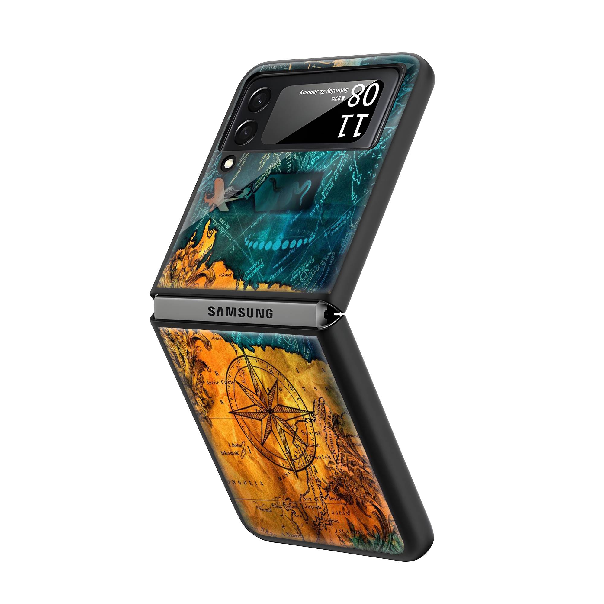 Map With Compass Samsung Z Flip Glass Case image 1
