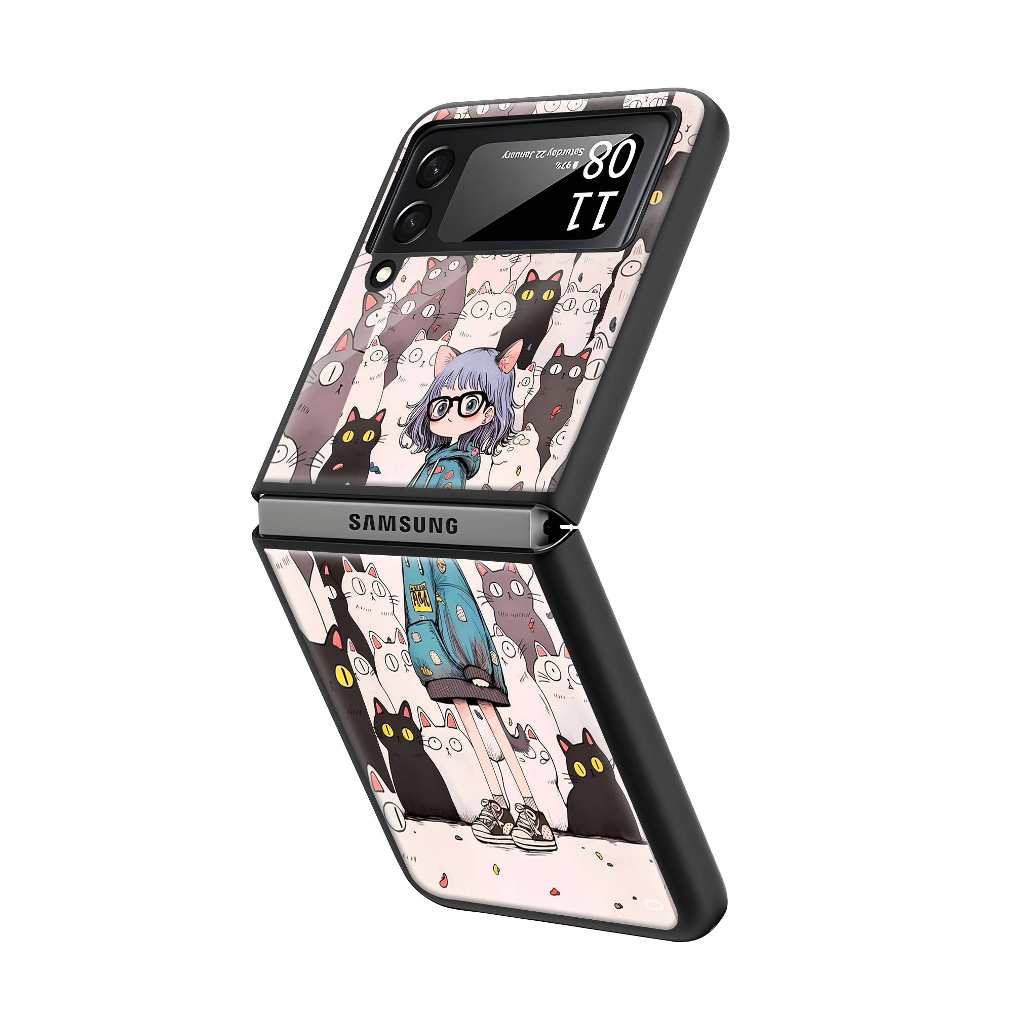 Many Cat Samsung Z Flip Glass Case image 1