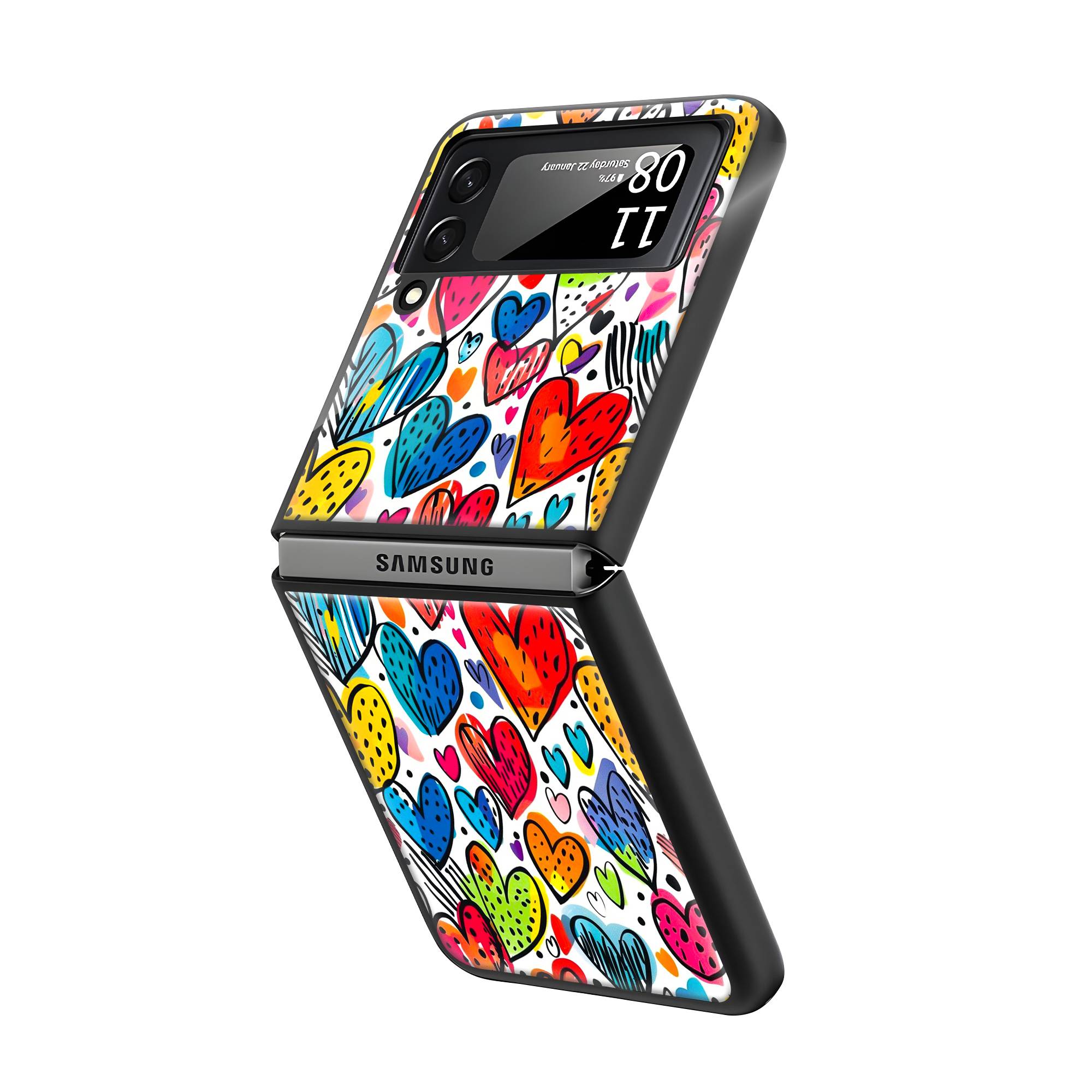 Heart Doodles Samsung Z Flip Glass Case image 1