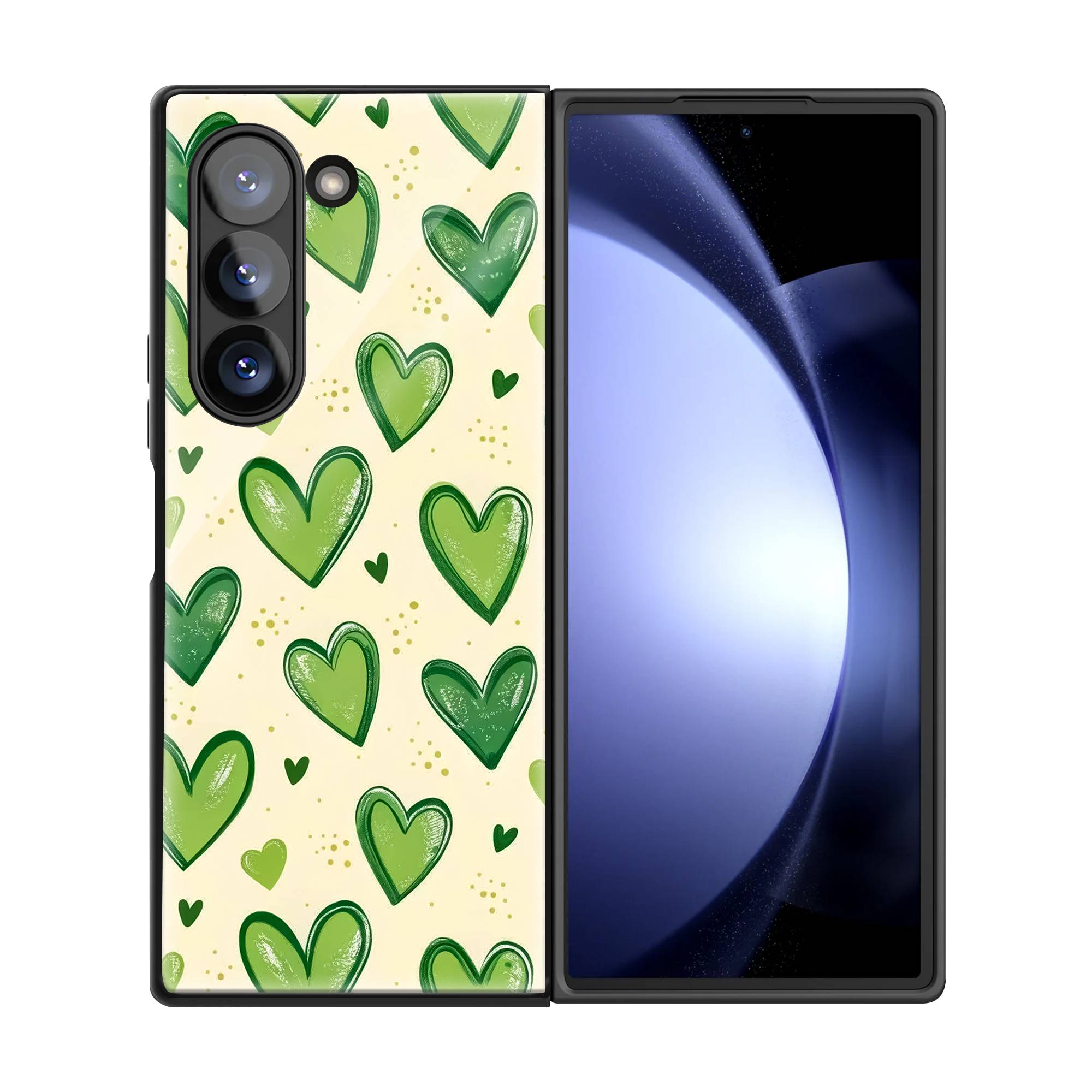 Green Hearts Samsung Z Fold Glass Case image 2