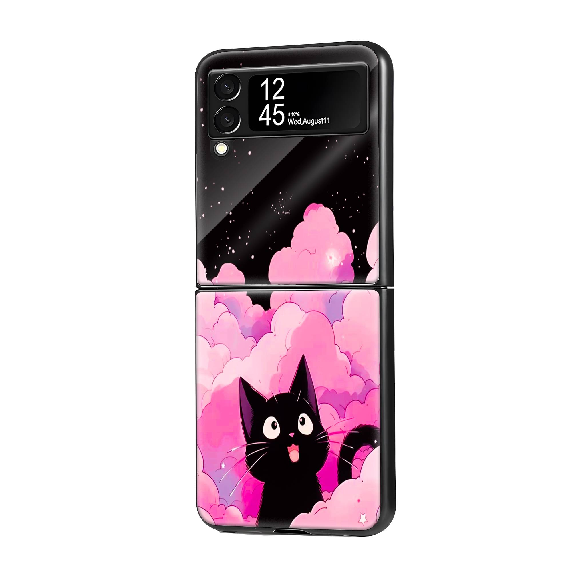 Black Cute Kitty Samsung Z Flip Glass Case image 0