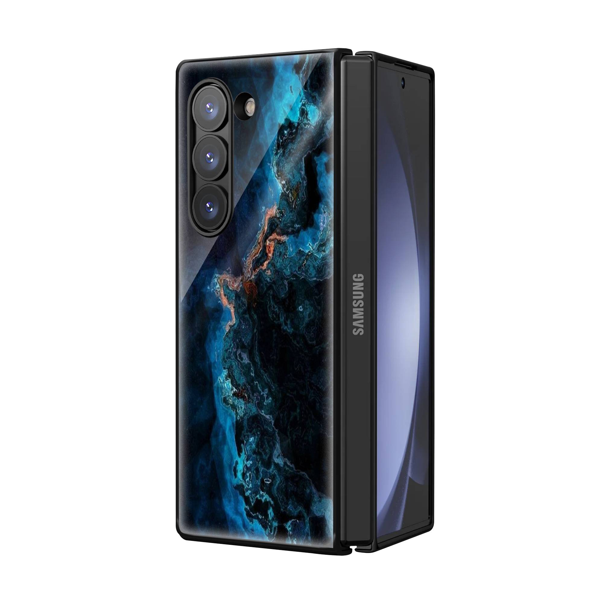 Glossy Marble Samsung Z Fold Glass Case image 1