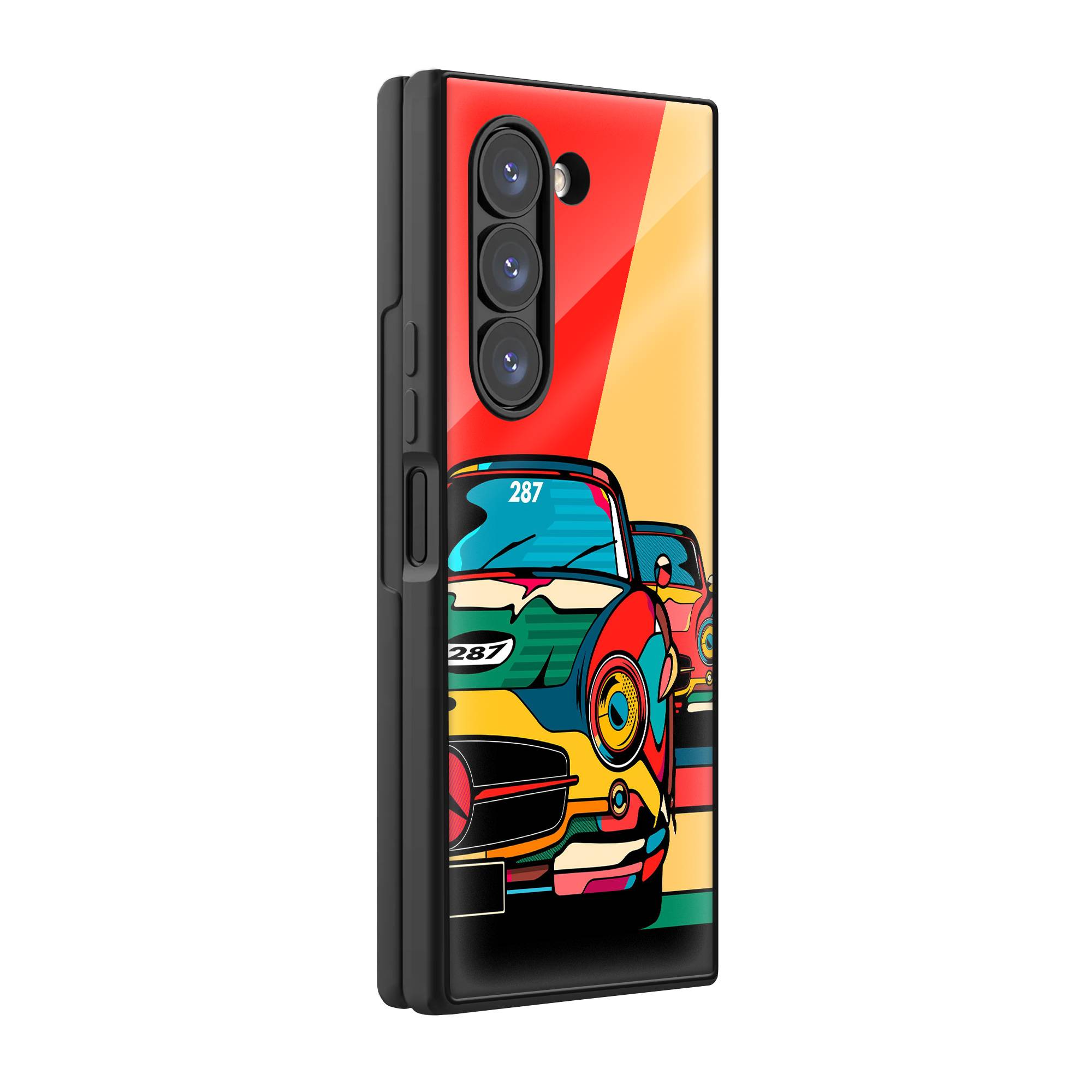 Multicolor Car Samsung Z Fold Glass Case image 0