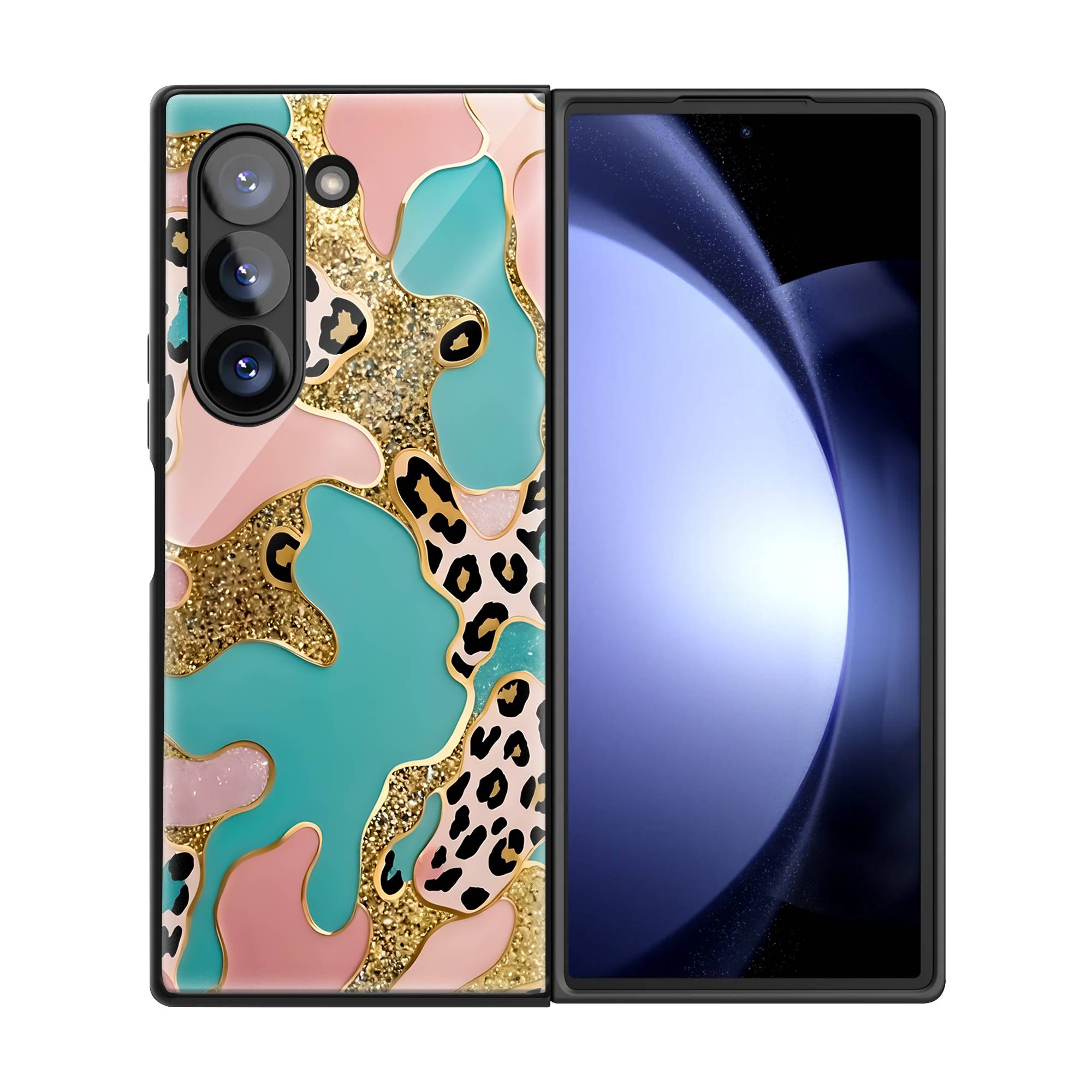 Leopard Glitter Samsung Z Fold Glass Case image 2