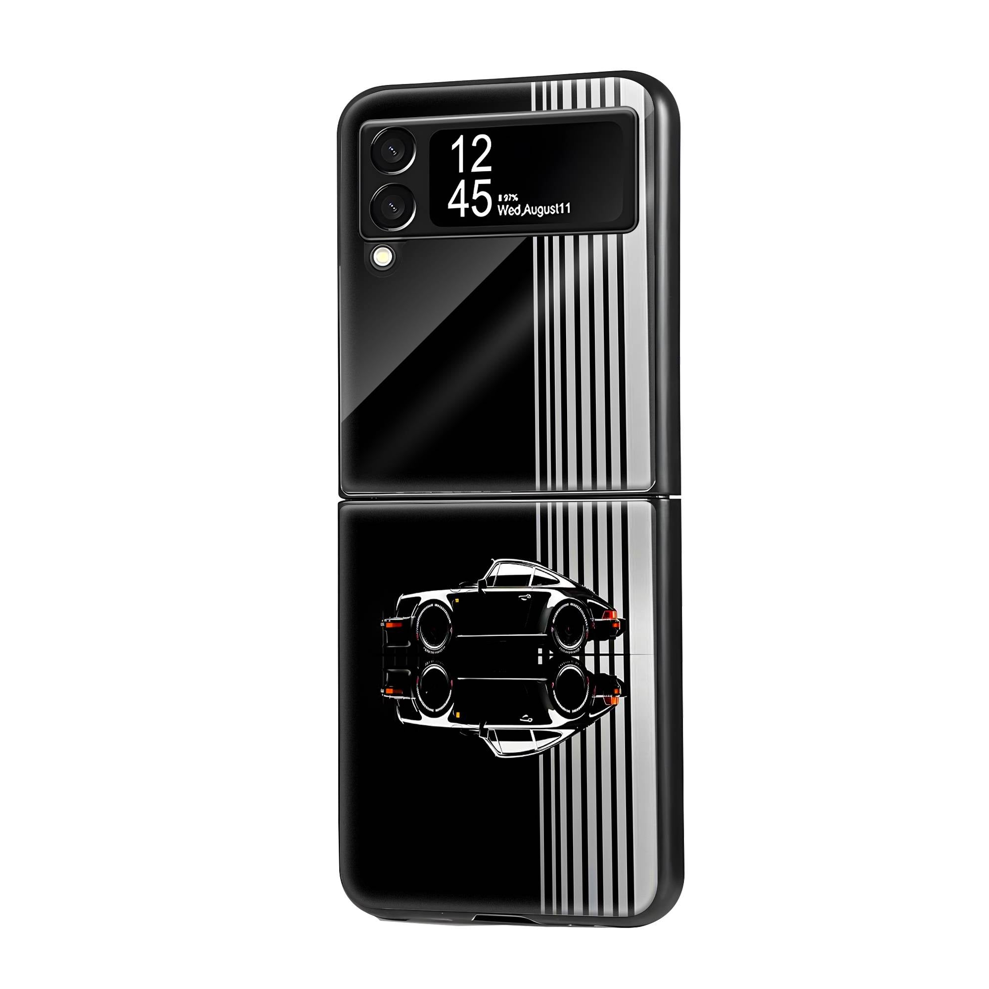 Black Porsche Samsung Z Flip Glass Case image 0