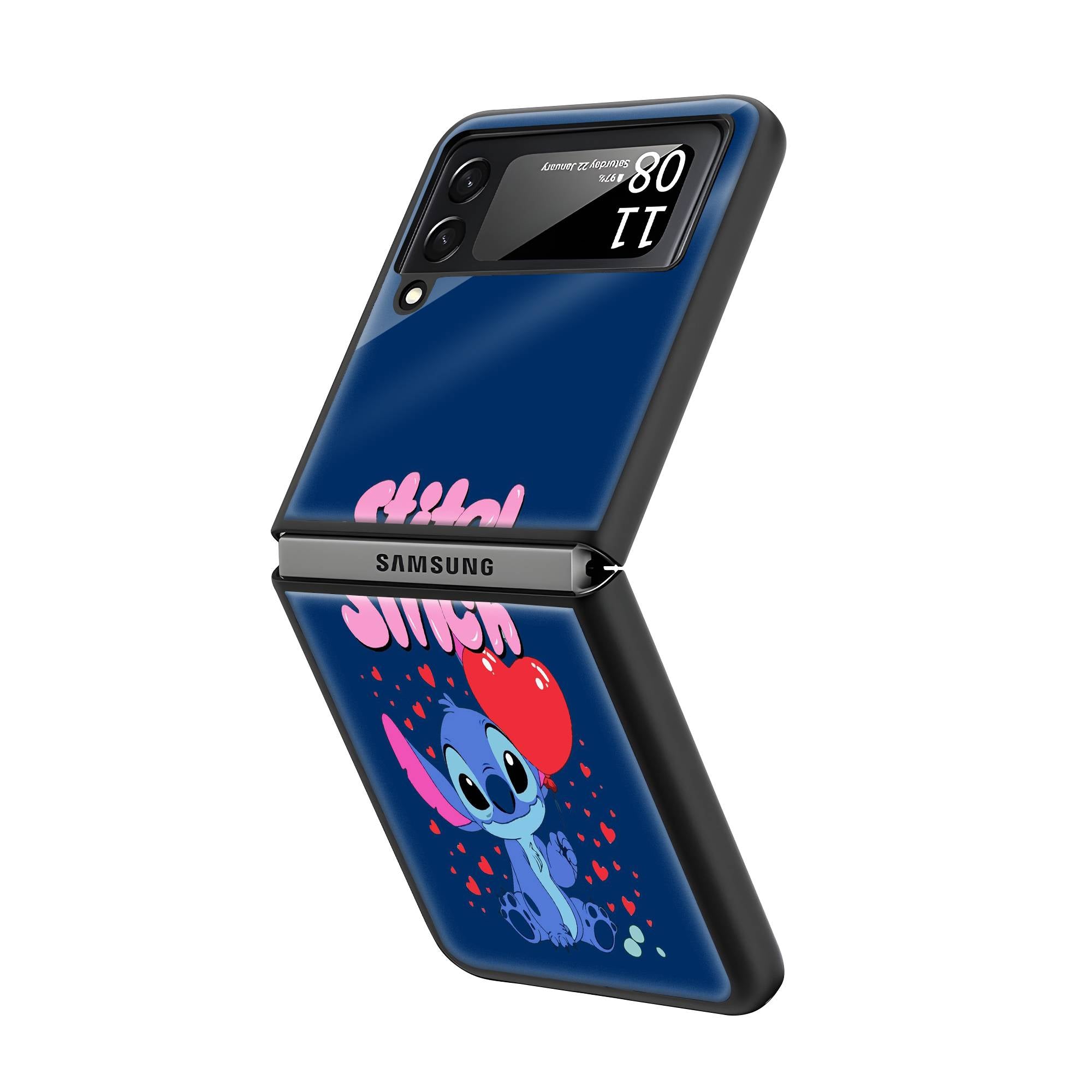 Stitch Valentine Samsung Z Flip Glass Case image 1