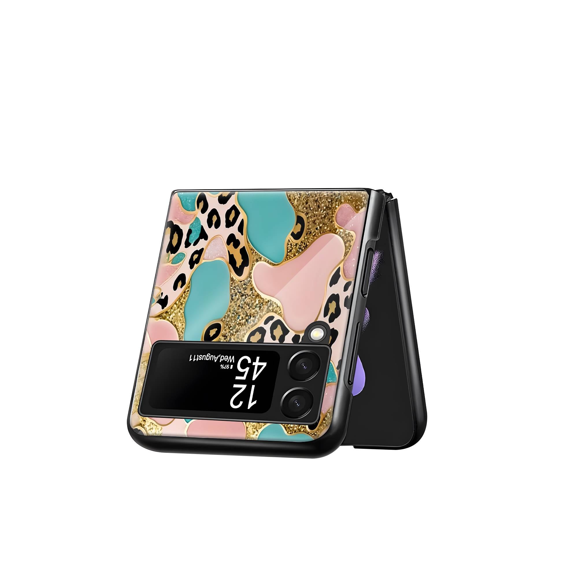 Leopard Glitter Samsung Z Flip Glass Case image 2