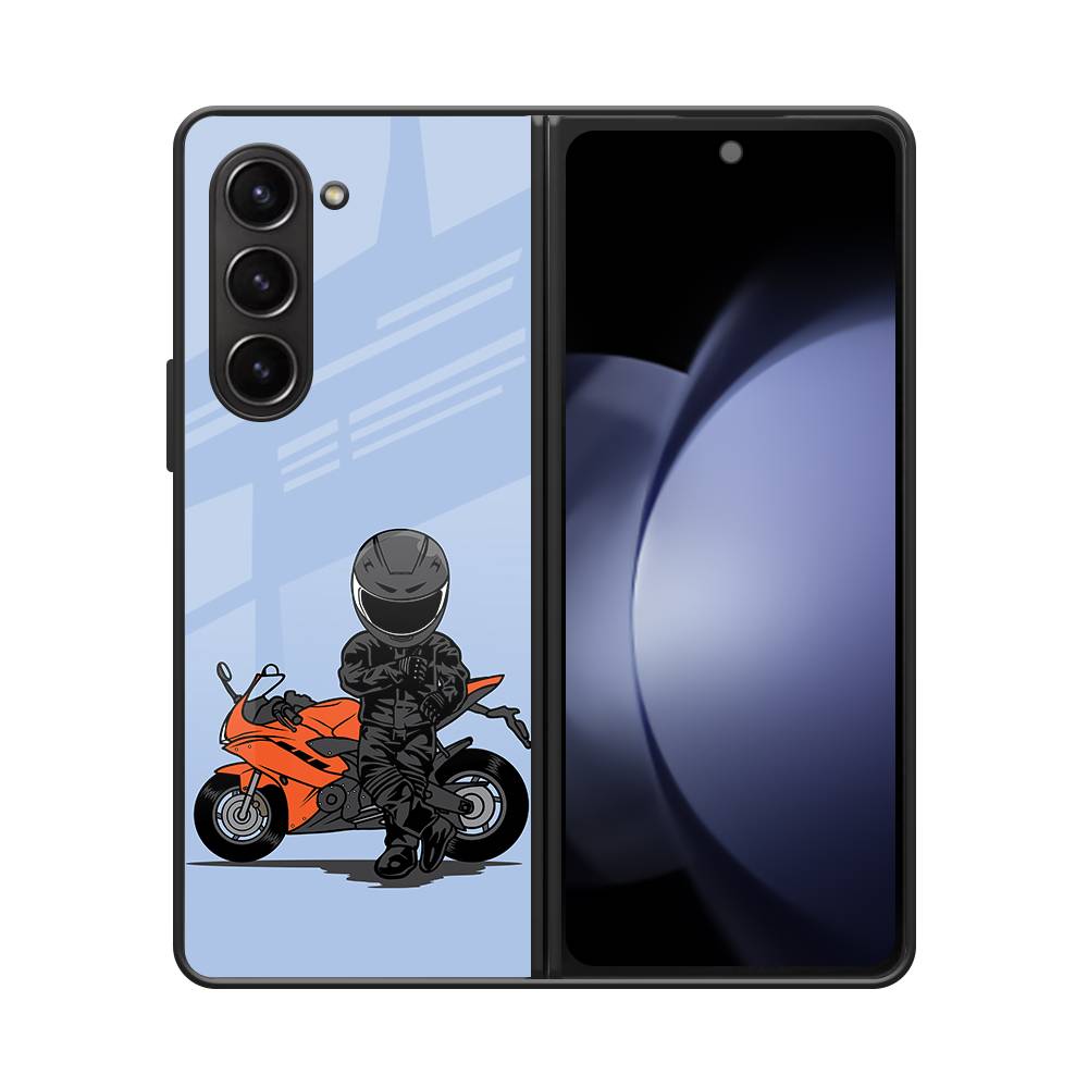 Biker Standing Samsung  Z Fold 5 5G Glass Case image 0