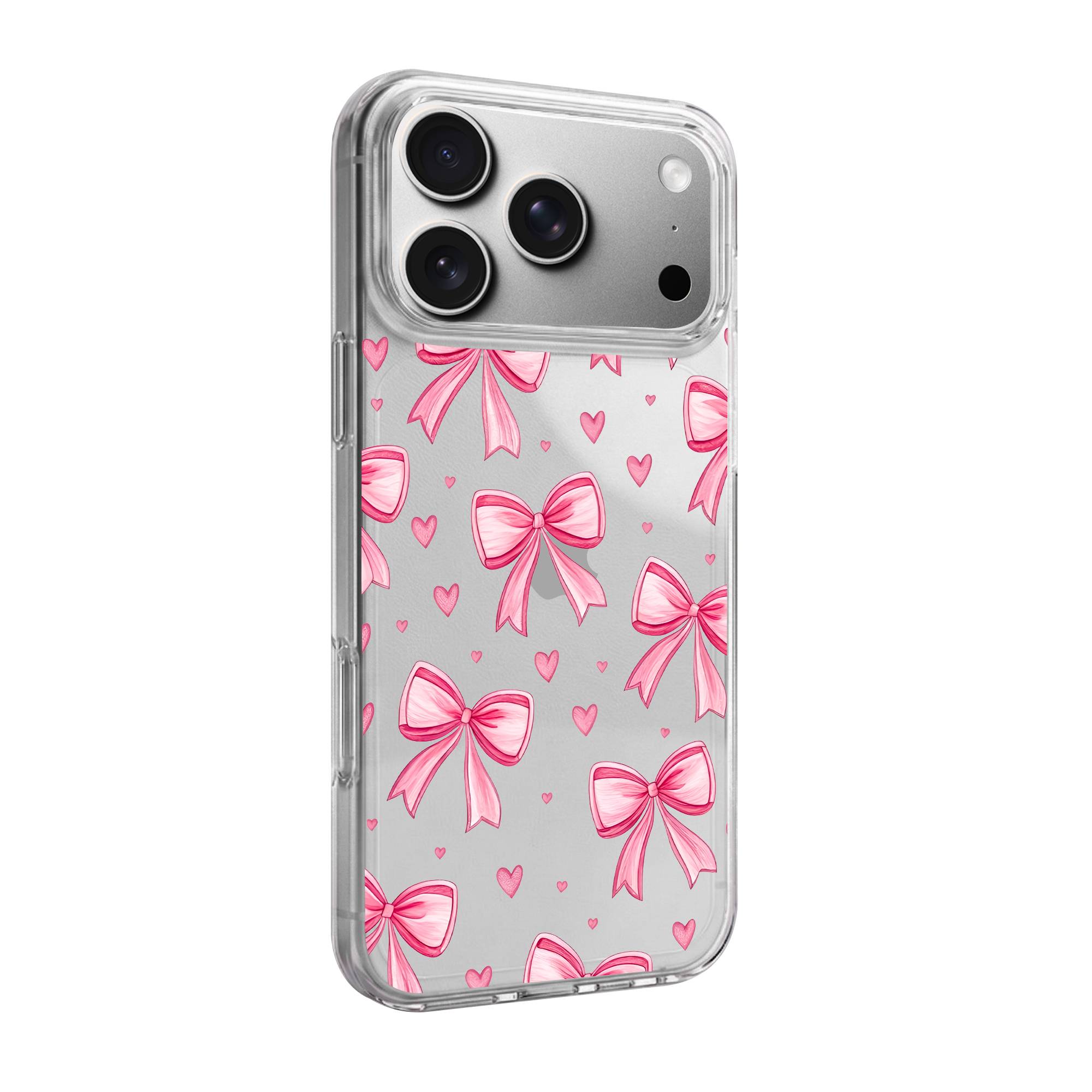 Pink Bow Heart Pattern Premium Clear Case