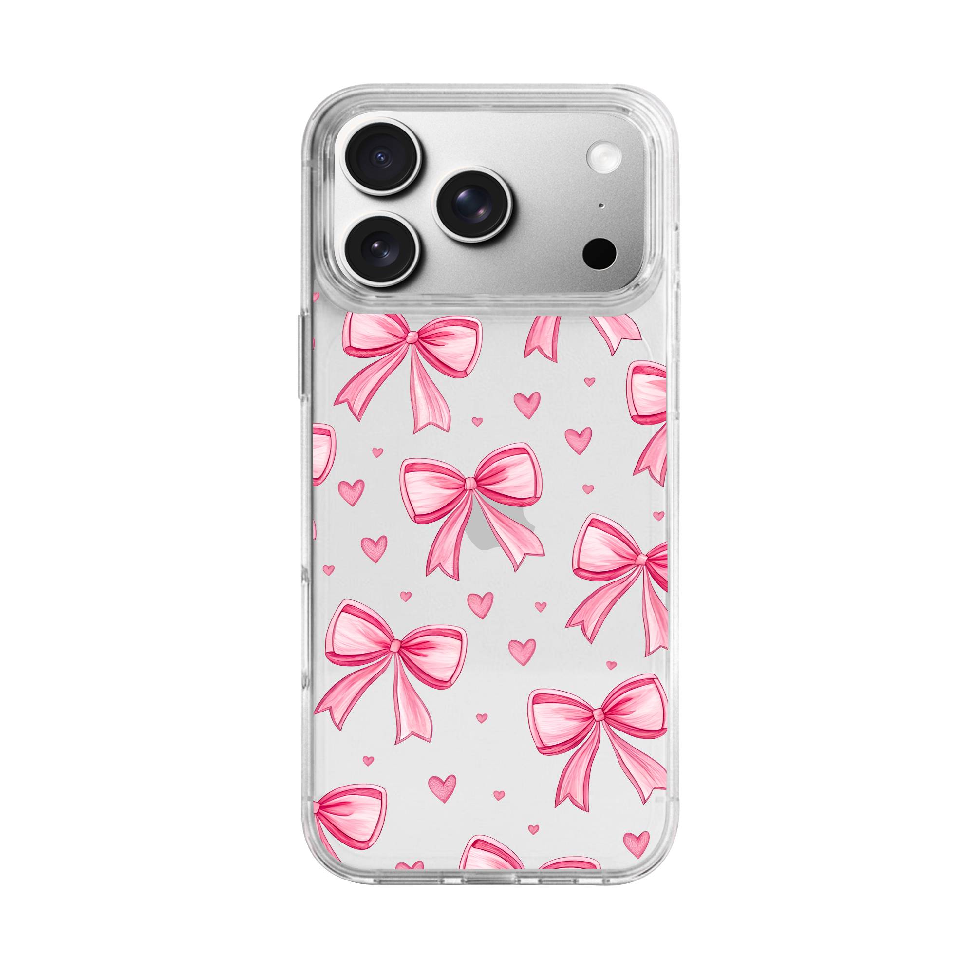 Pink Bow Heart Pattern Premium Clear Case