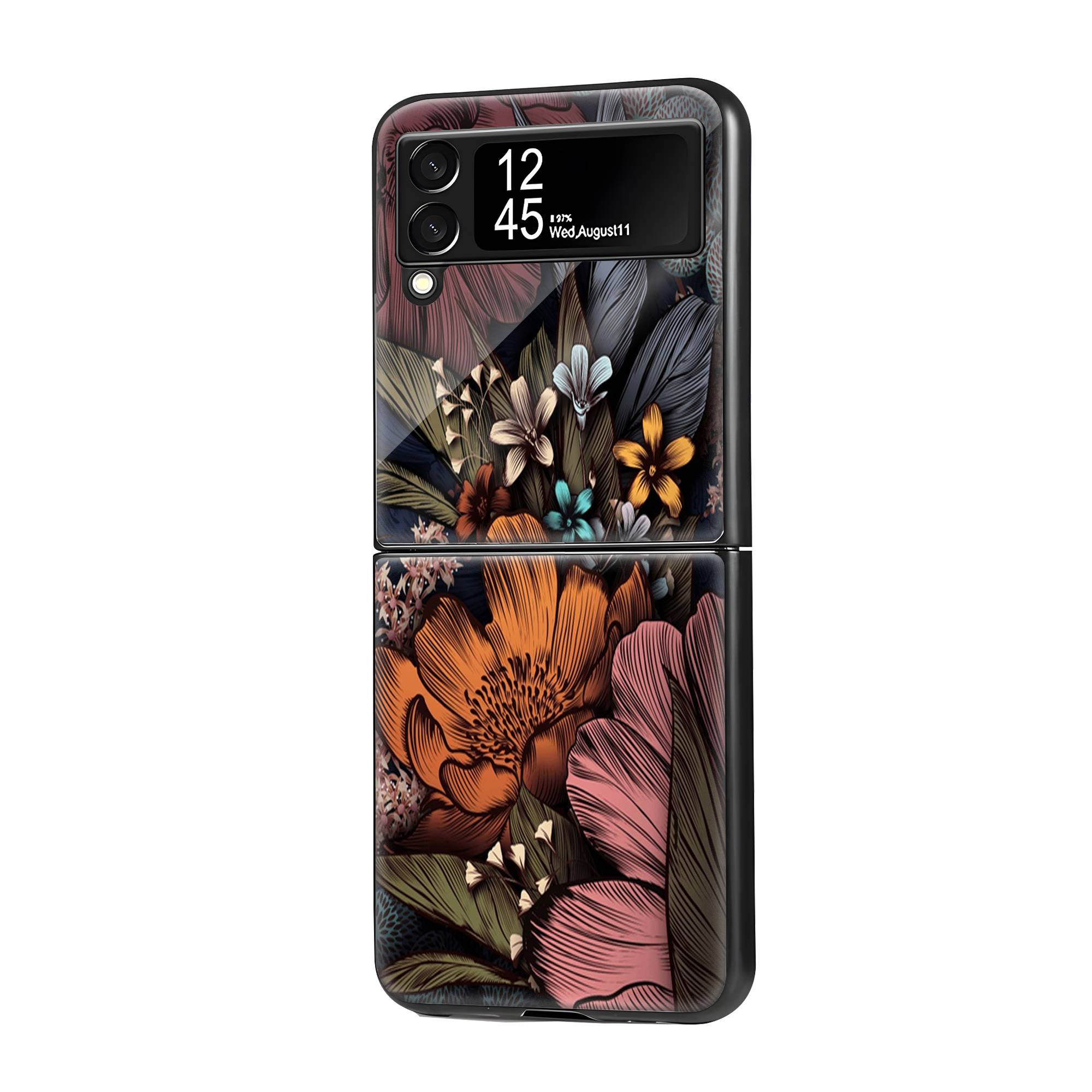 Vintage Floral Pattern Samsung Z Flip Glass Case image 0