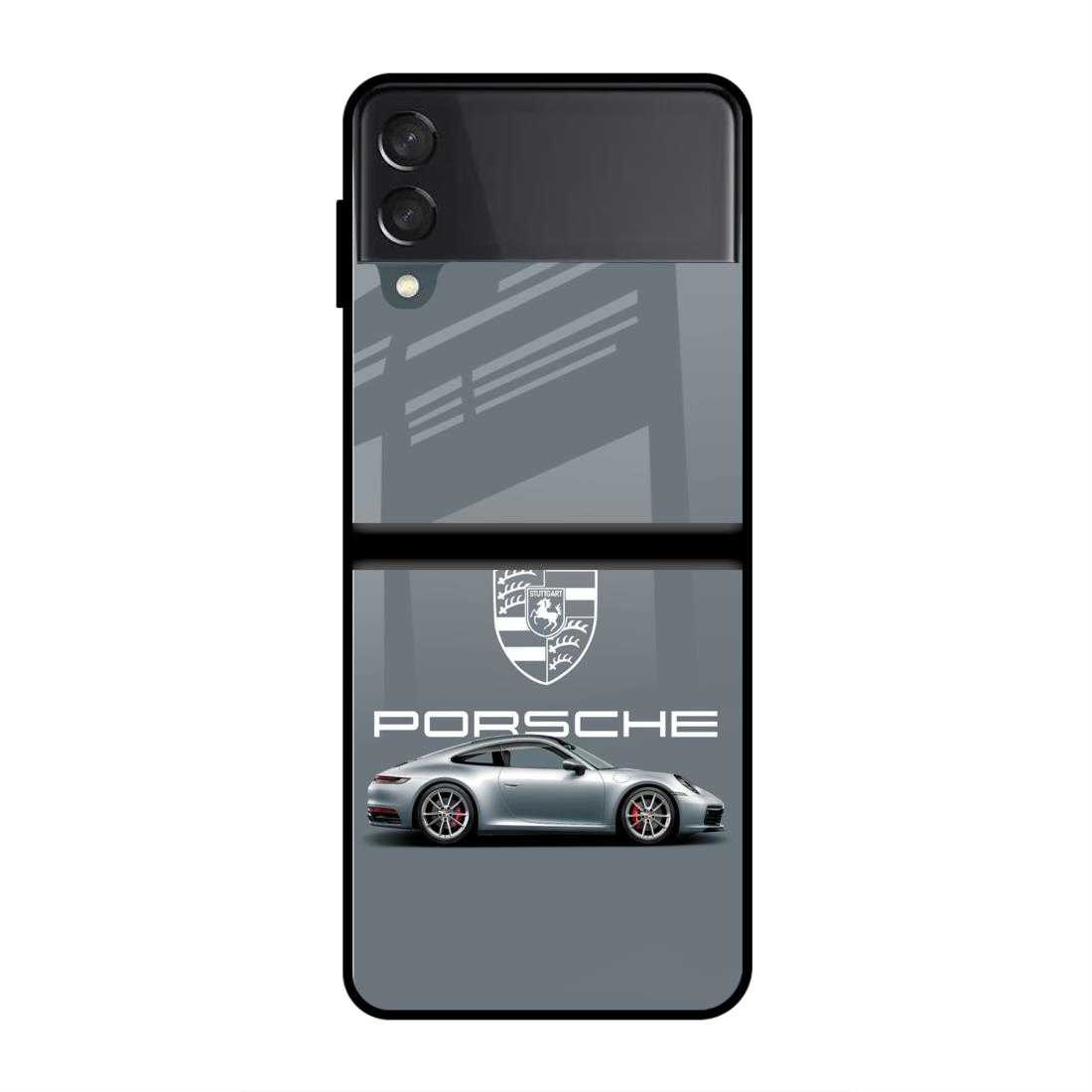 Silver Porsche Samsung Z Flip 4 Glass Case image 0