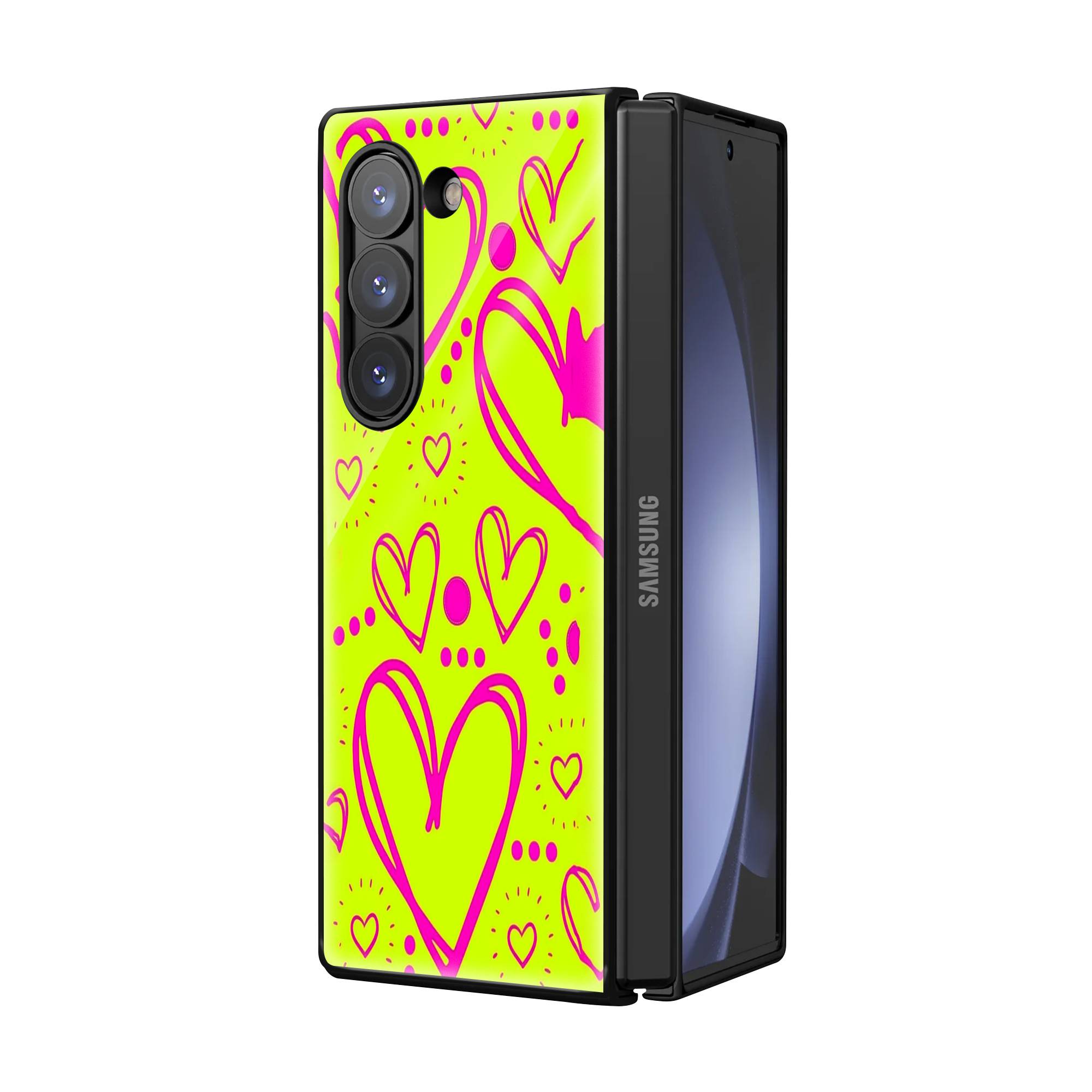 Neon Heart Samsung Z Fold Glass Case image 1