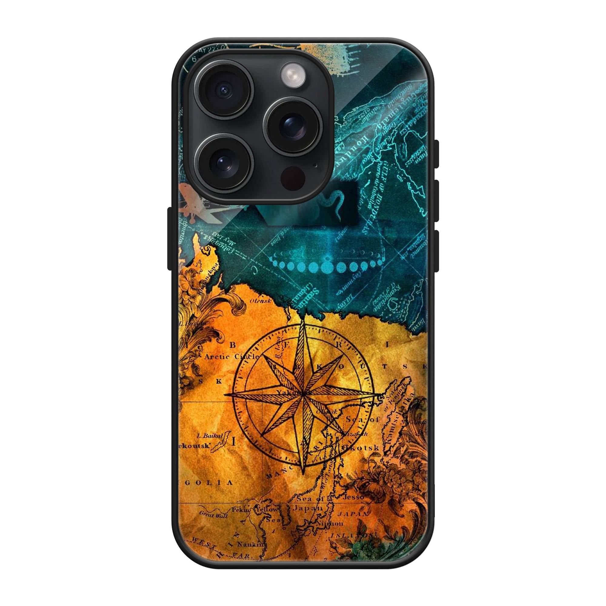 Map With Compass Glass Case image 0