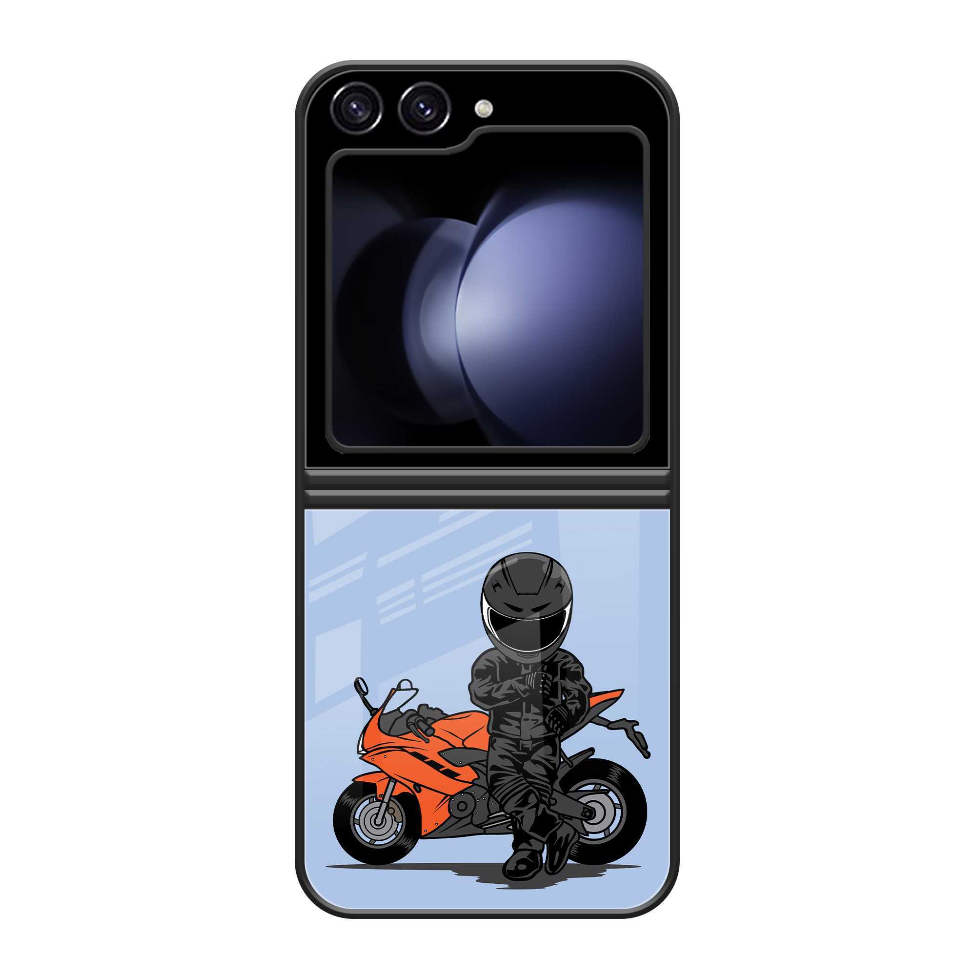 Biker Standing Samsung  Z Flip 5 Glass Case image 0