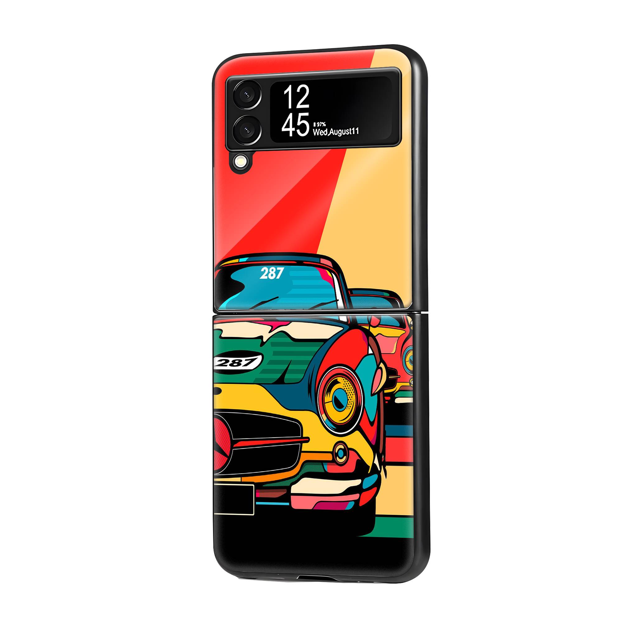 Multicolor Car Samsung Z Flip Glass Case image 0