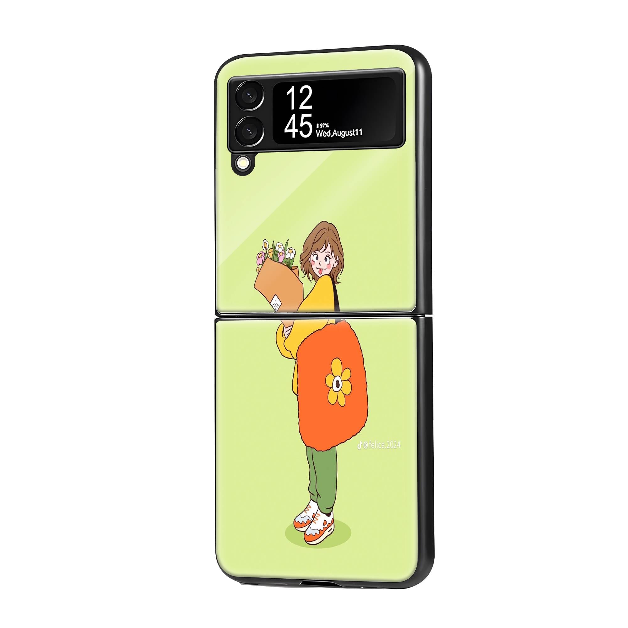 Cute Doodle Samsung Z Flip Glass Case image 0