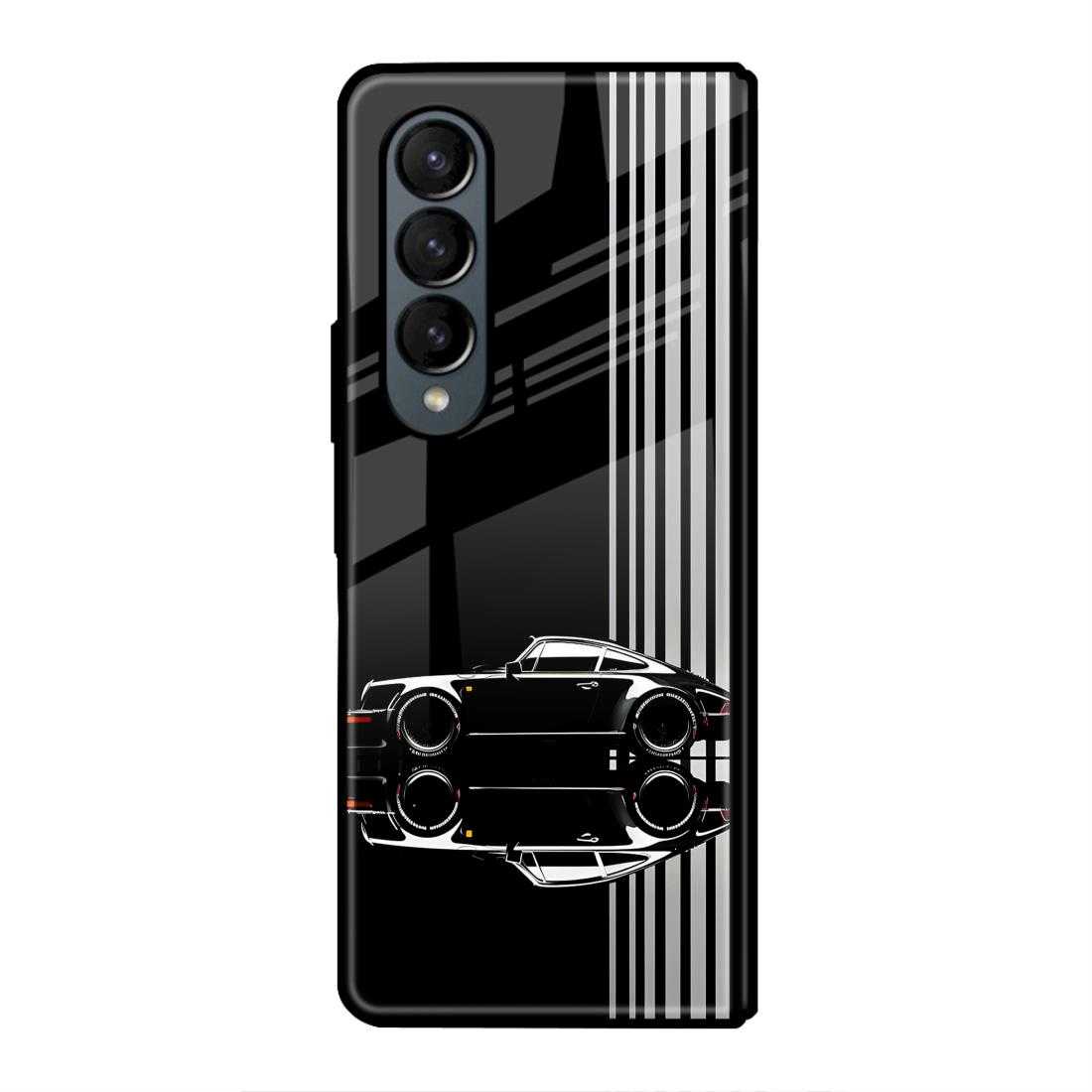 Black Porsche Samsung Z Fold 4 Glass Case image 0