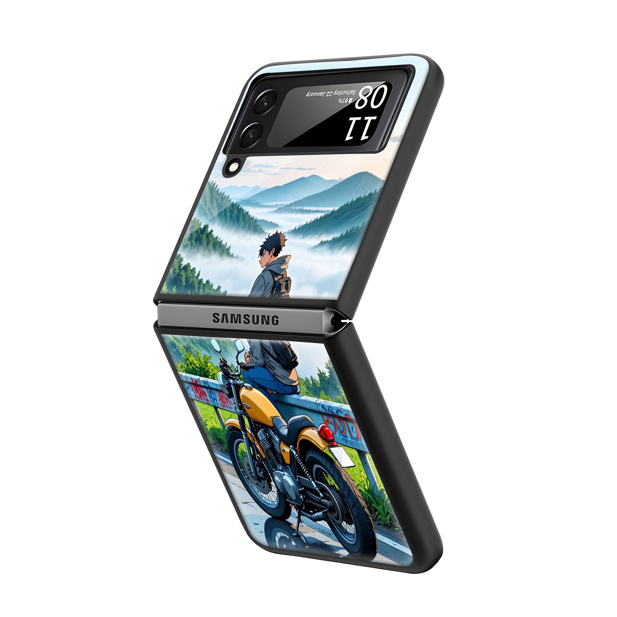 Anime Road Trip Samsung Z Flip Glass Case image 1