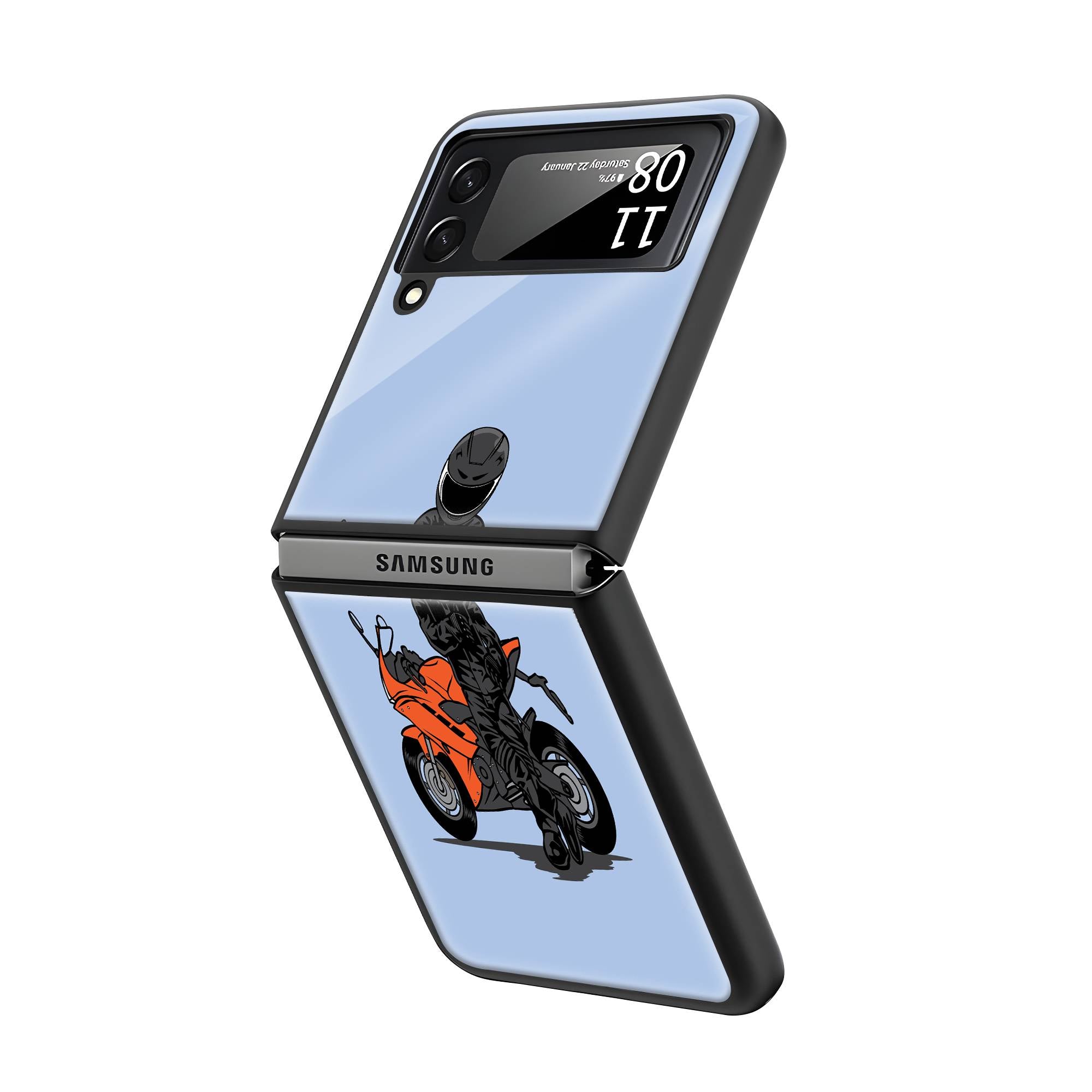 Biker Standing Samsung Z Flip Glass Case image 1