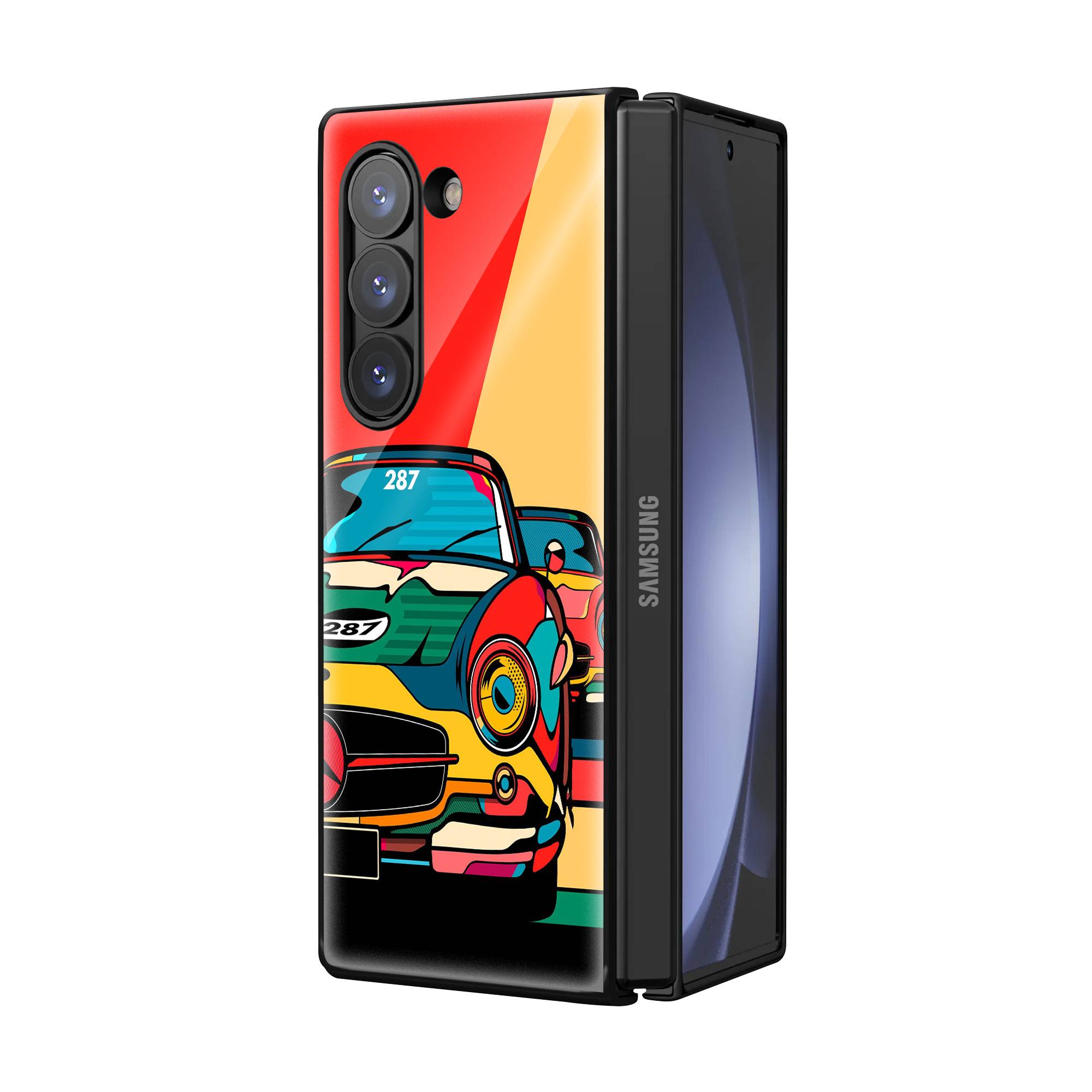 Multicolor Car Samsung Z Fold Glass Case image 1