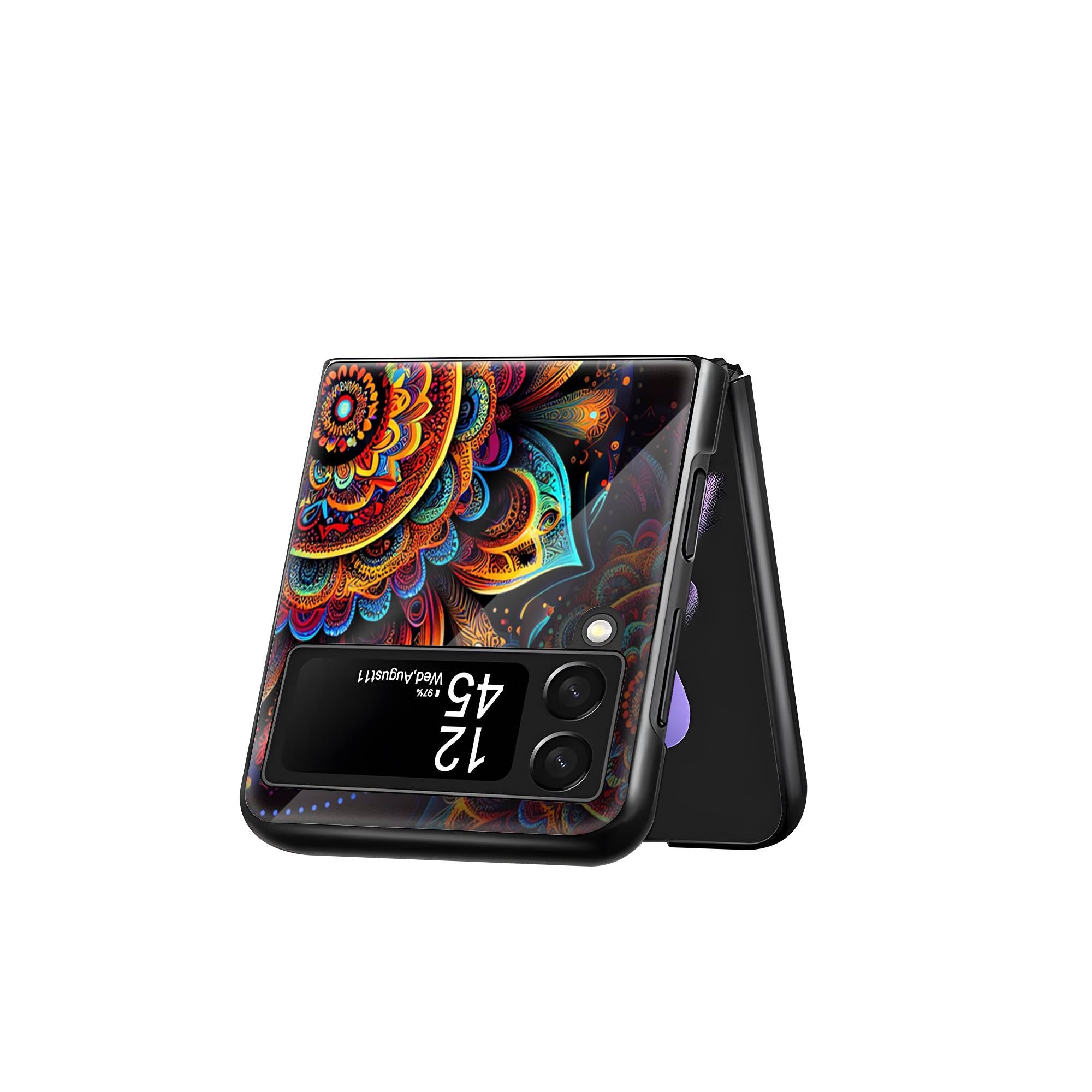 Colorful Mandala Pattern Samsung Z Flip Glass Case image 2