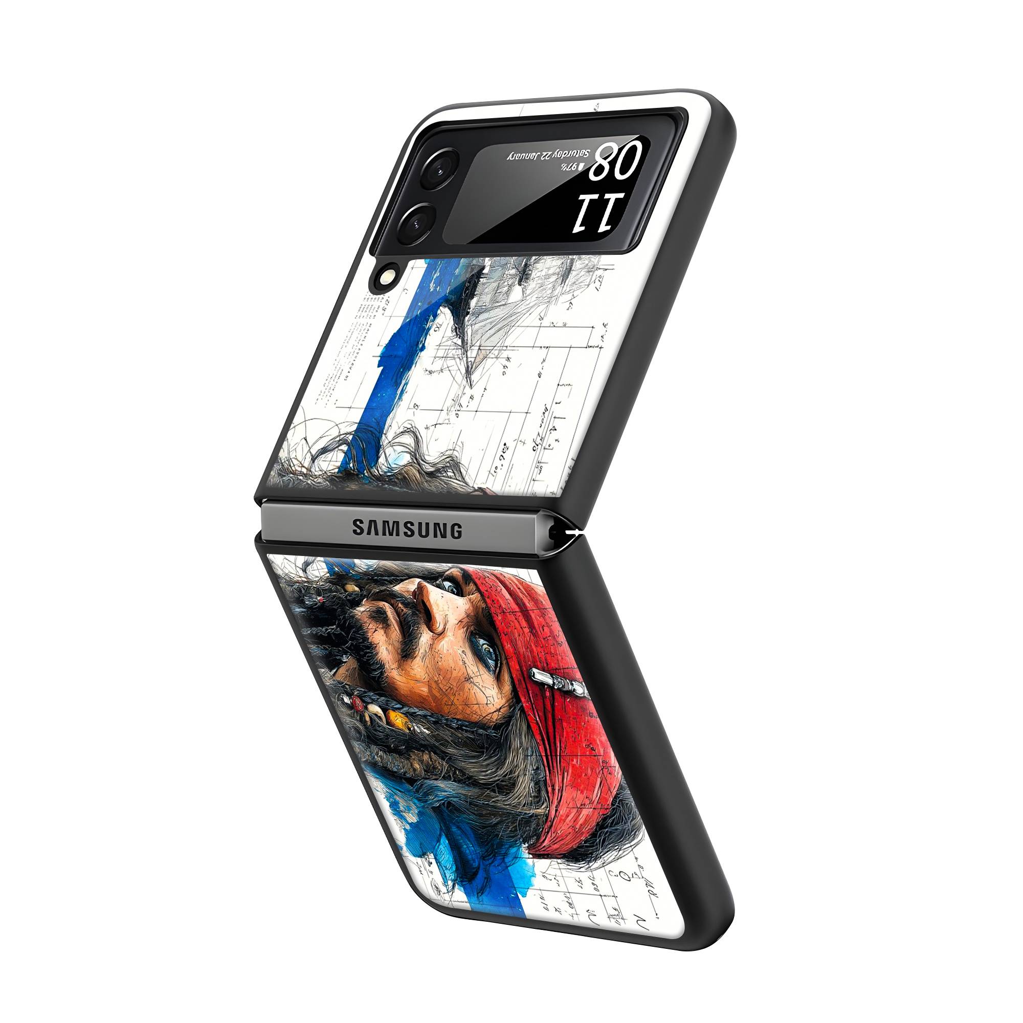 Captain's Sketch Samsung Z Flip Glass Case image 1