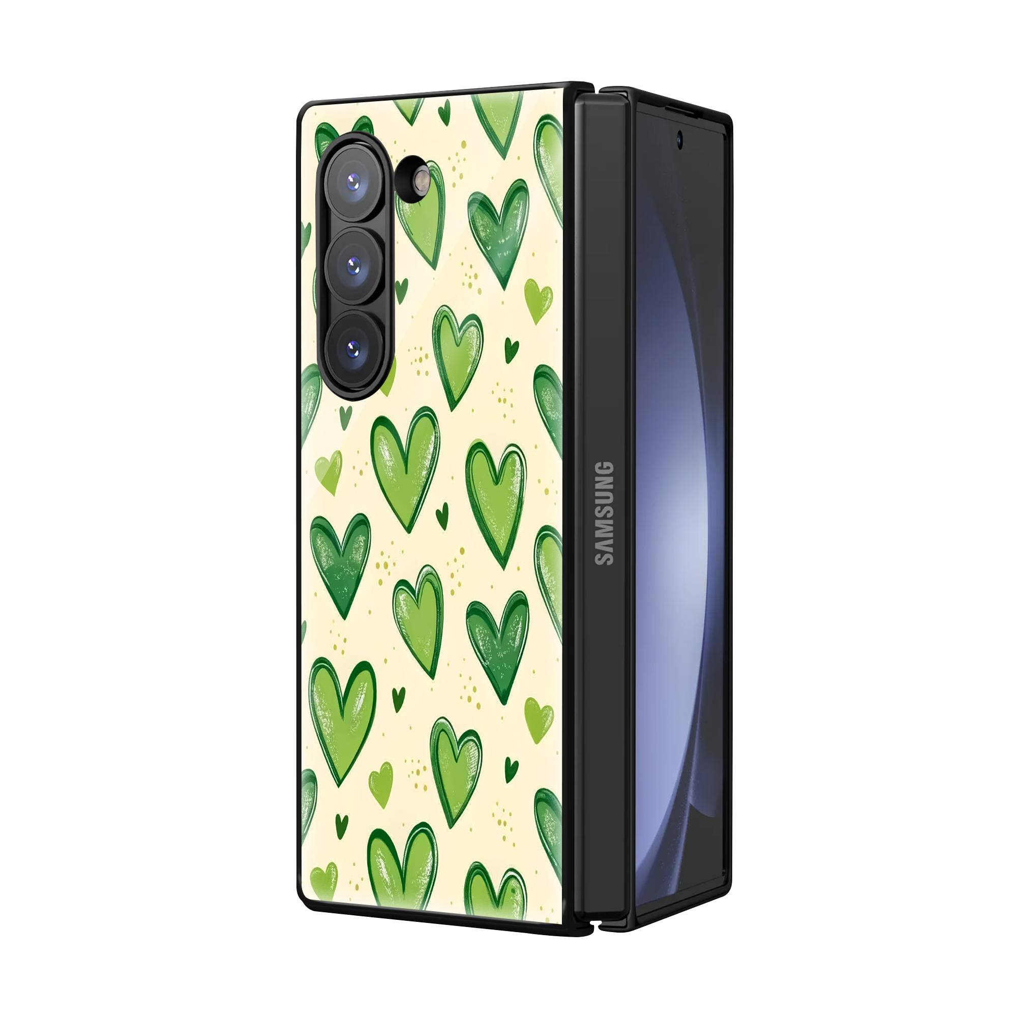 Green Hearts Samsung Z Fold Glass Case image 1
