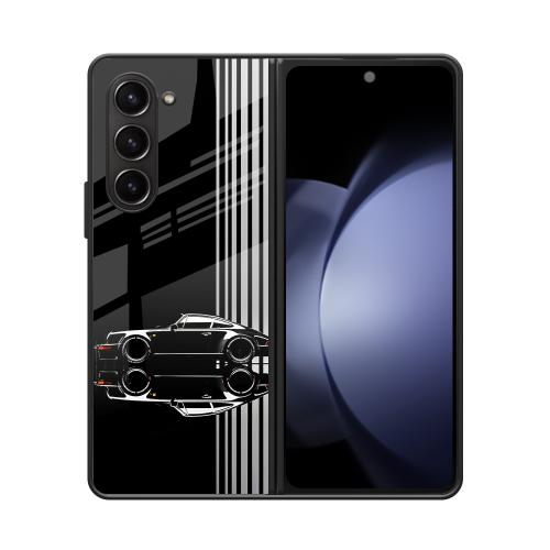 Black Porsche Samsung Z Fold 5 5G Glass Case image 0