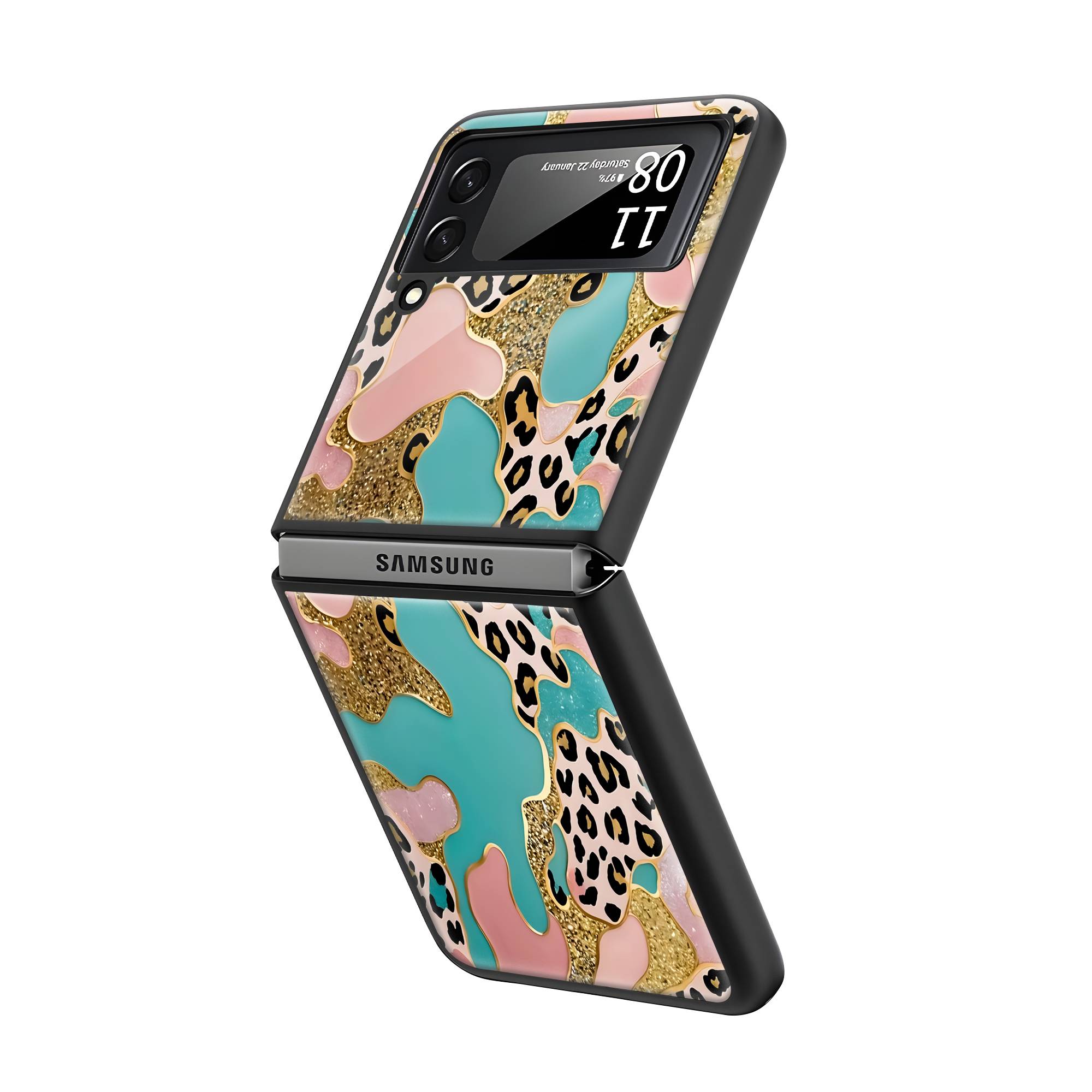 Leopard Glitter Samsung Z Flip Glass Case image 1