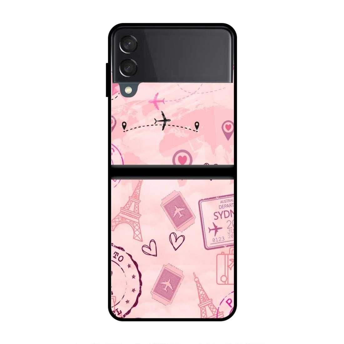 Pink Travel Samsung Z Flip 4 Glass Case image 0