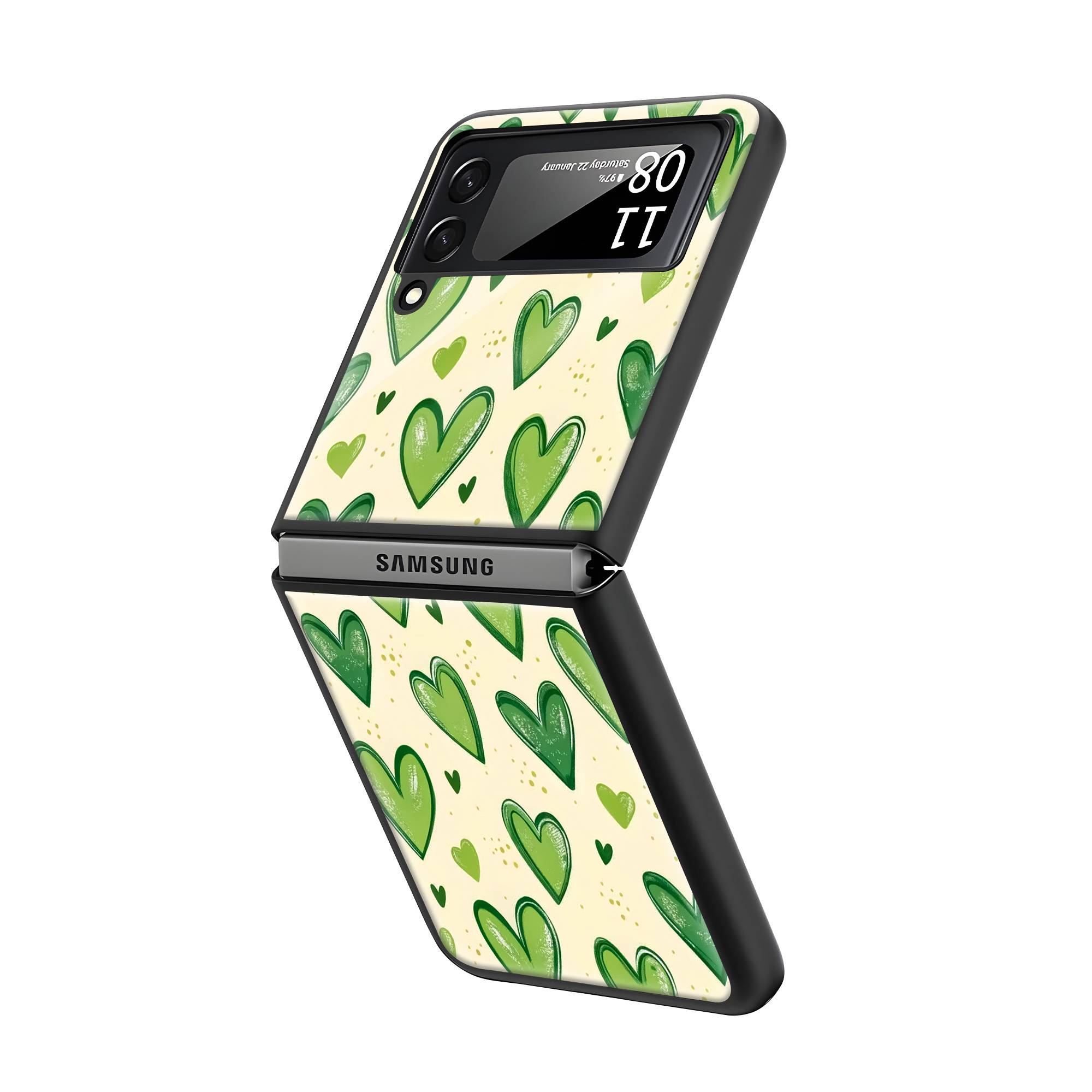 Green Hearts Samsung Z Flip Glass Case image 1
