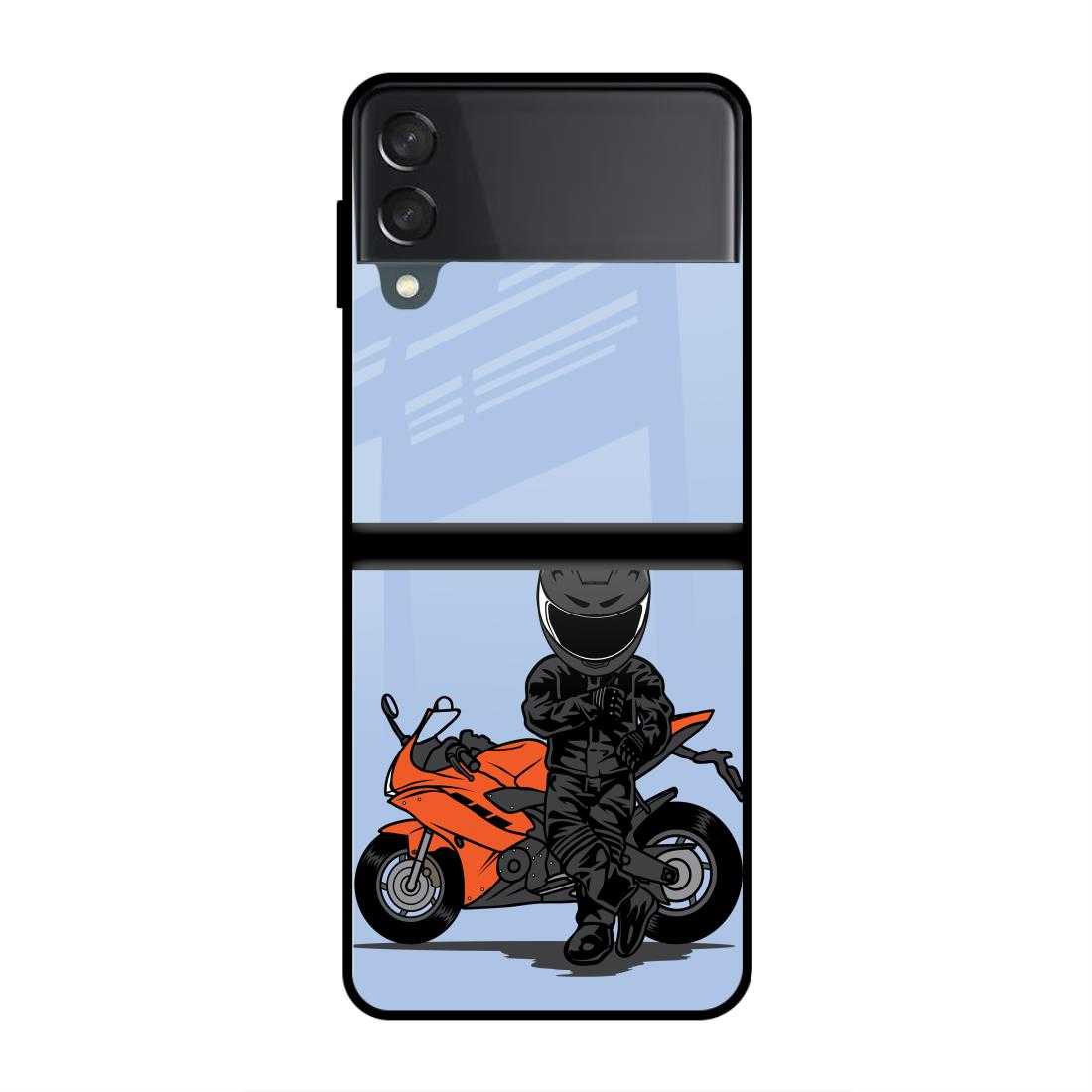 Biker Standing Samsung  Z Flip 4 Glass Case image 0